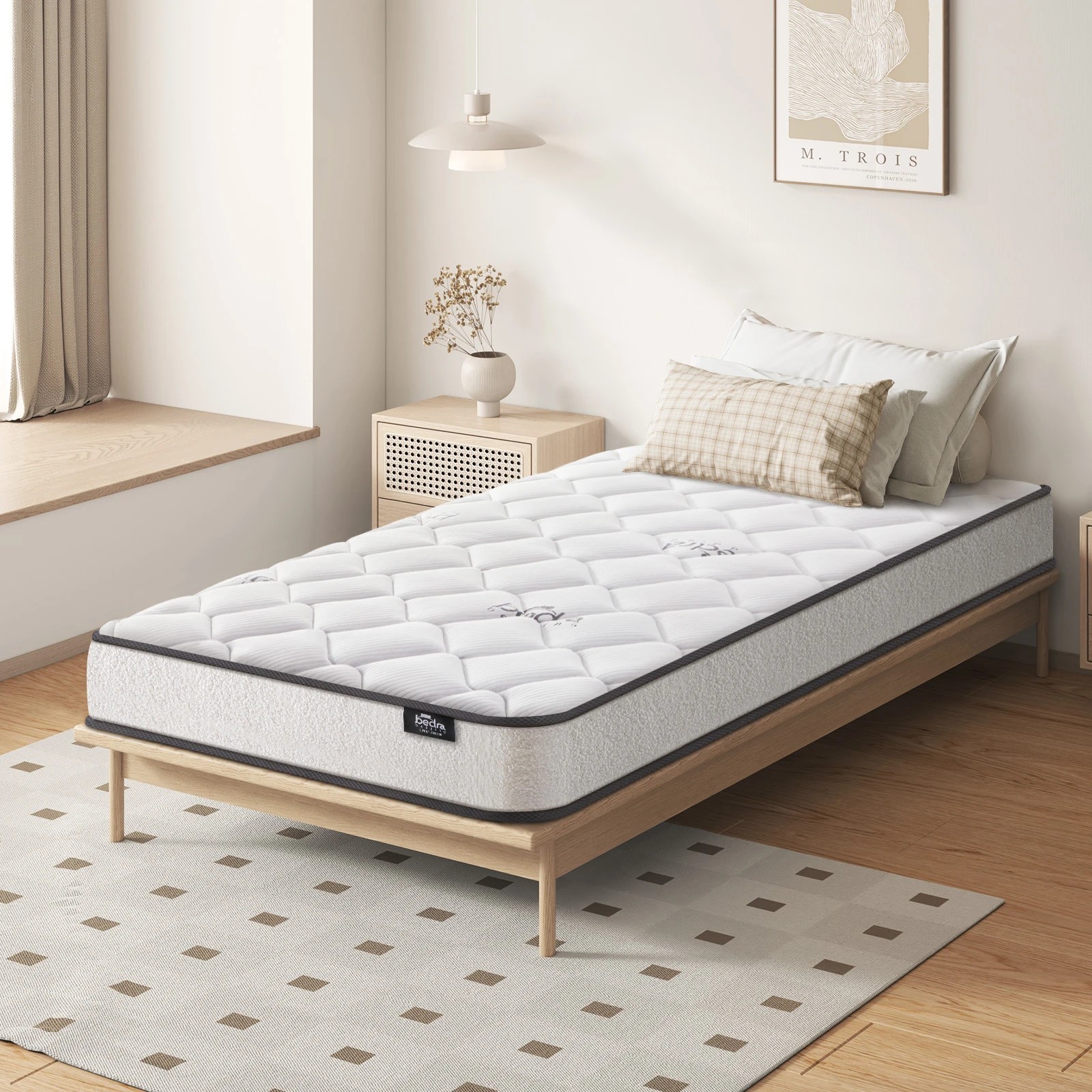 3 Bedra Bedding Single Mattress Bonnell Spring Bed Boucle Fabric 16cm
 - White, 3 of 7