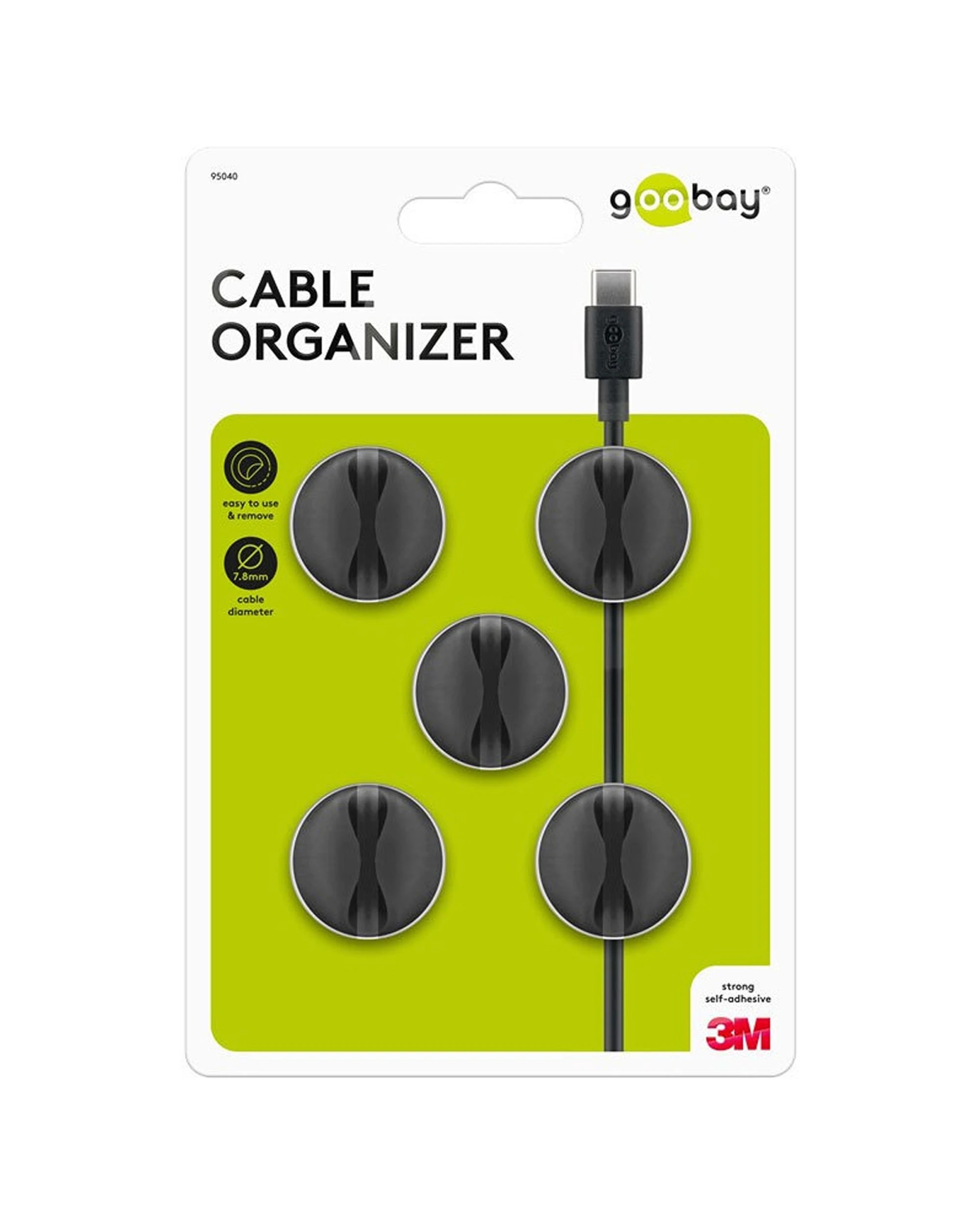 6 Goobay 5pc 1 Slot 1.88cm Adhesive Cable Organiser Set Round Cord Wire Holder, 6 of 7