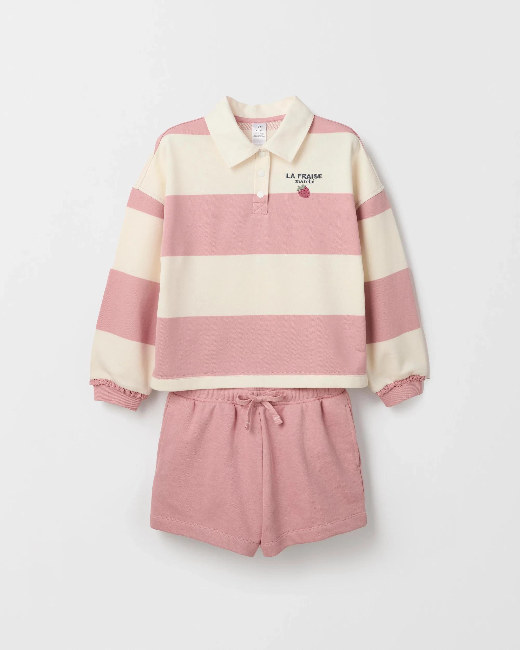 1 Target Australian Cotton Blend Striped Rugby Top and Shorts Set PINK, 1 of 3