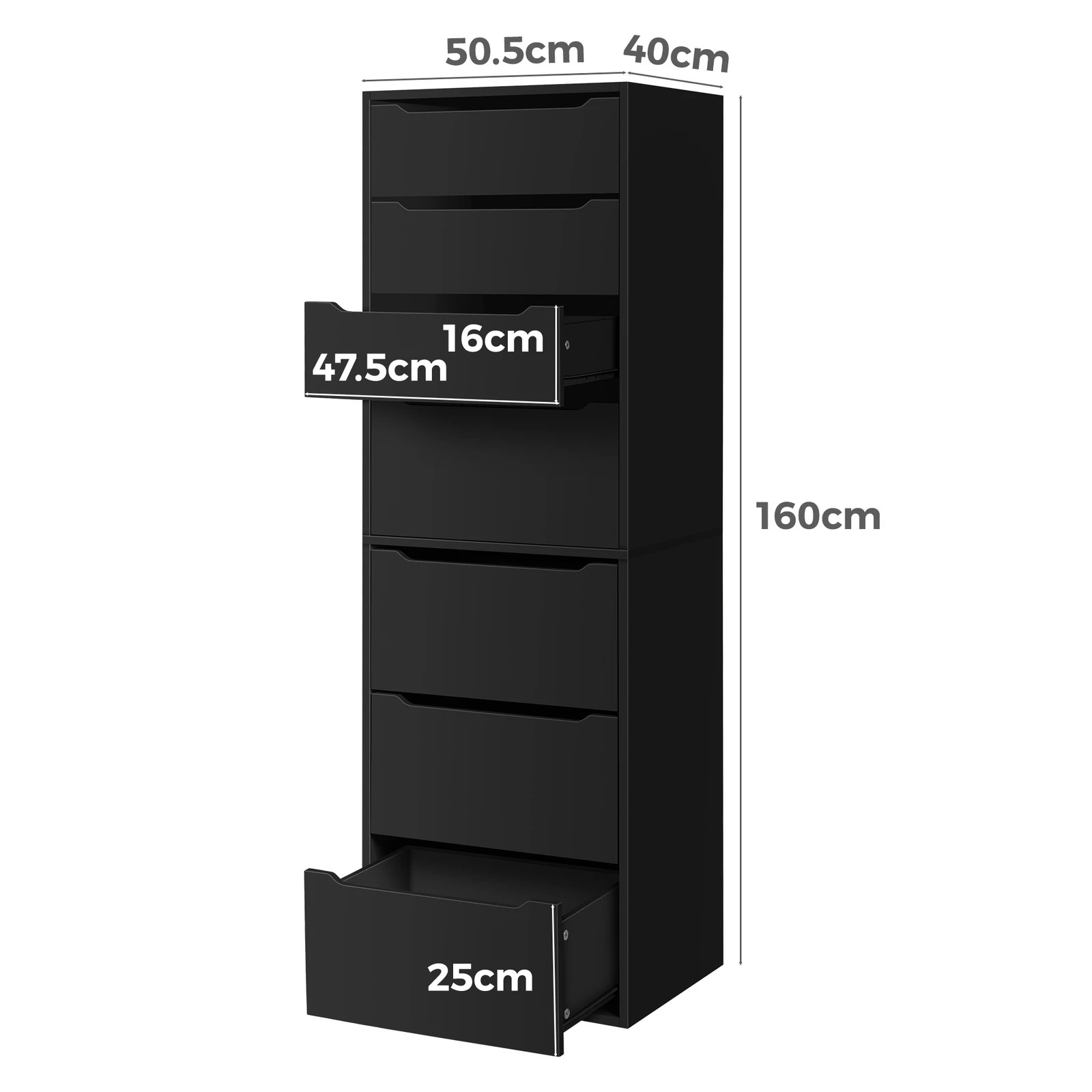 7 Alfordson Chest of 7 Drawers Office Storage Cabinet Tallboy Bedroom - Black, 7 of 10