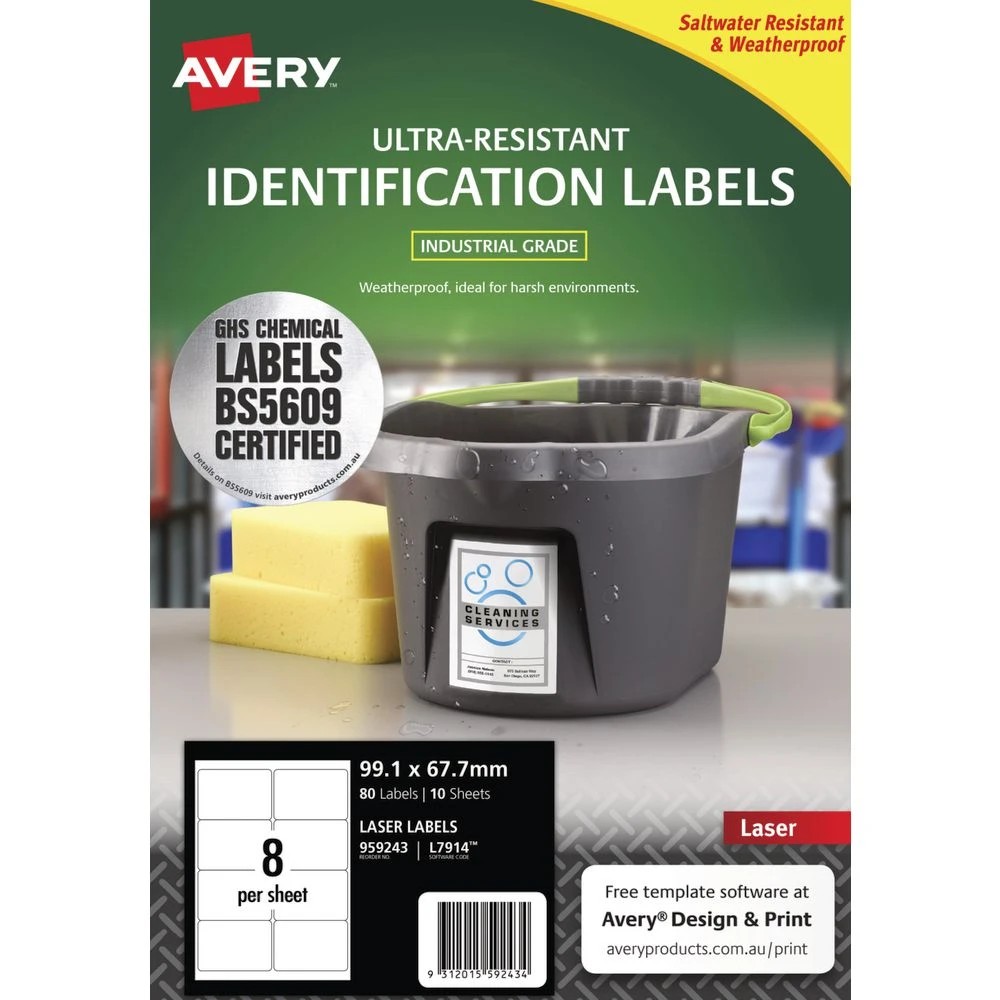 2 Avery 8UP Chemical Grade Laser Labels 99.1 x 67.7mm 10 Sheets, 2 of 5