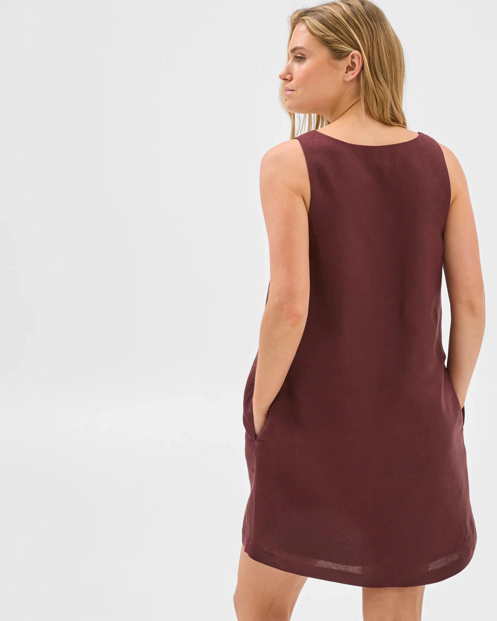 6 Lily Loves European Linen Blend U-Neck Mini Dress BURGUNDY ROUGE, 6 of 7