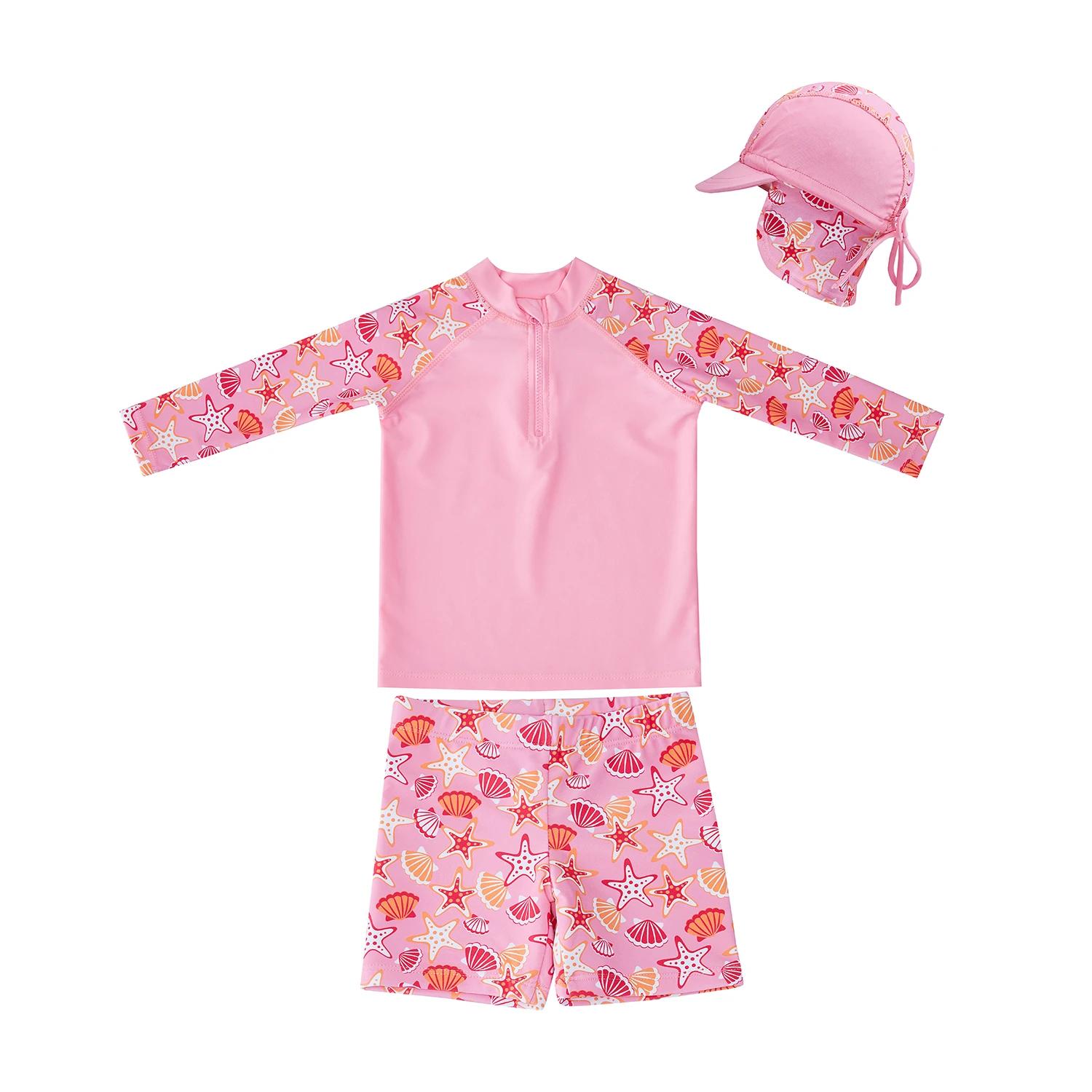 1 Big Softies 3 PC Long Sleeve Rashie, Shorts & Hat, Starfish PINK STARFISH, 1 of 7