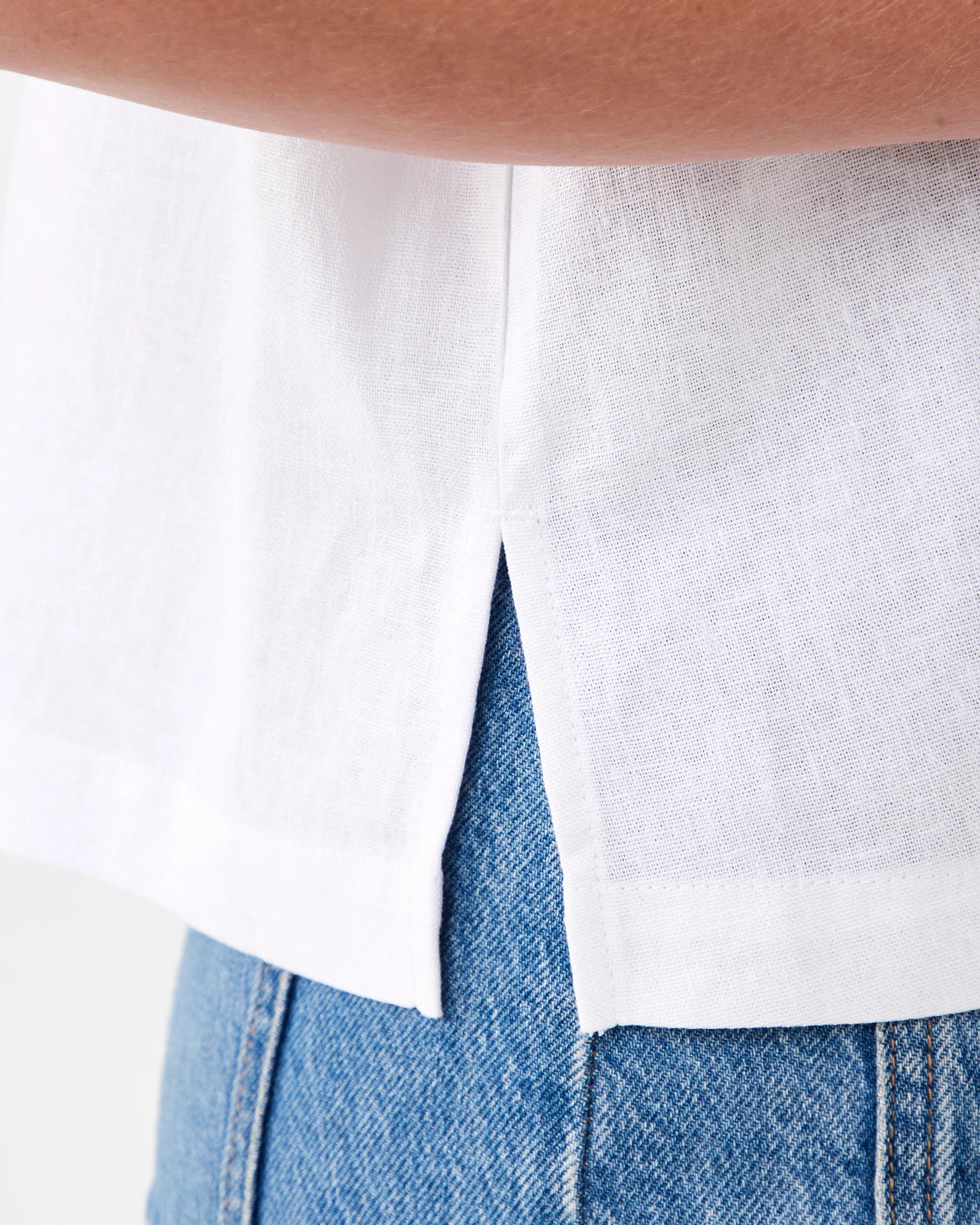 6 Short Sleeve Linen Blend Boxy Top White, 6 of 7