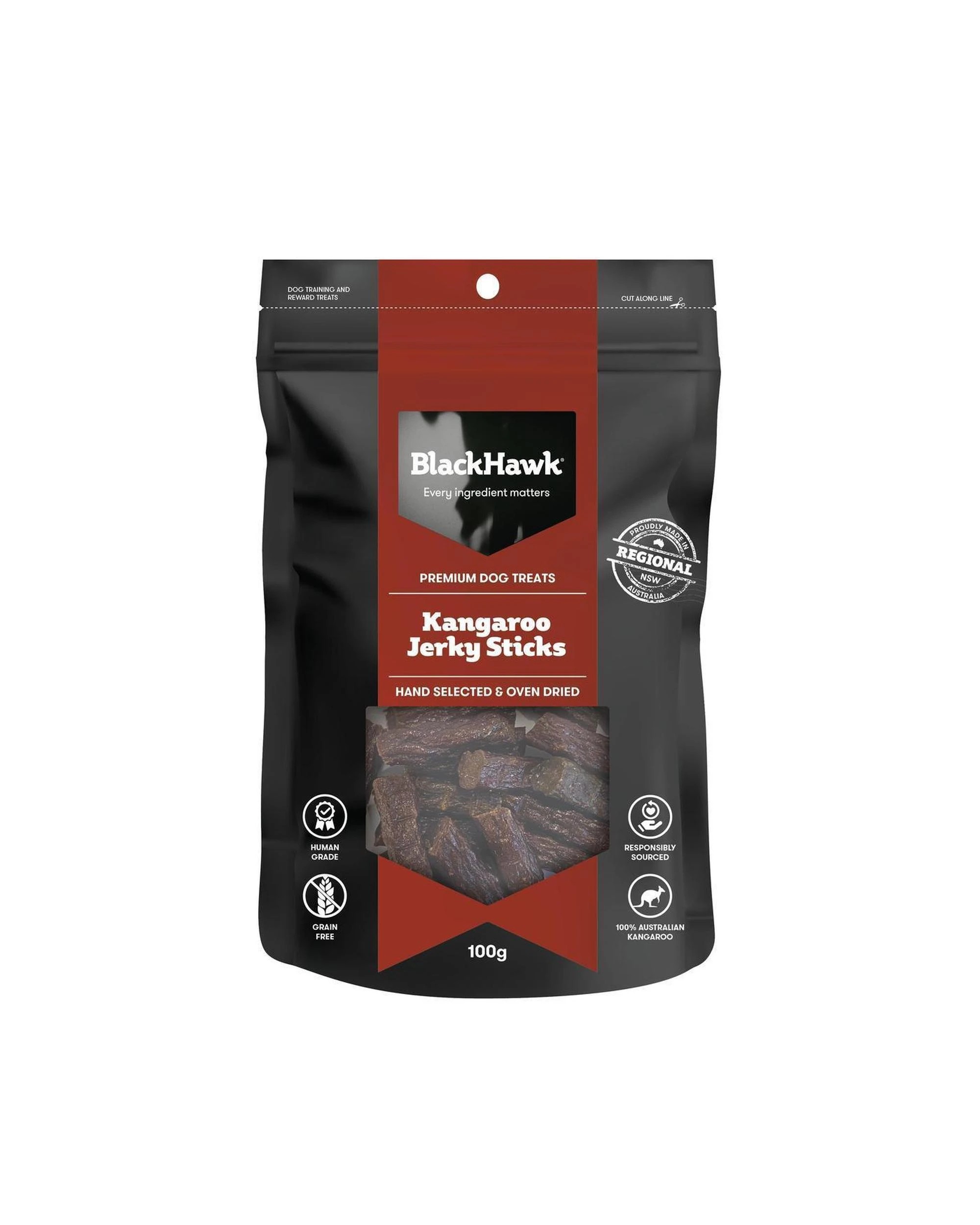1 Black Hawk Kangaroo Jerky Sticks Natural Dog Treats 100g, 1 of 4
