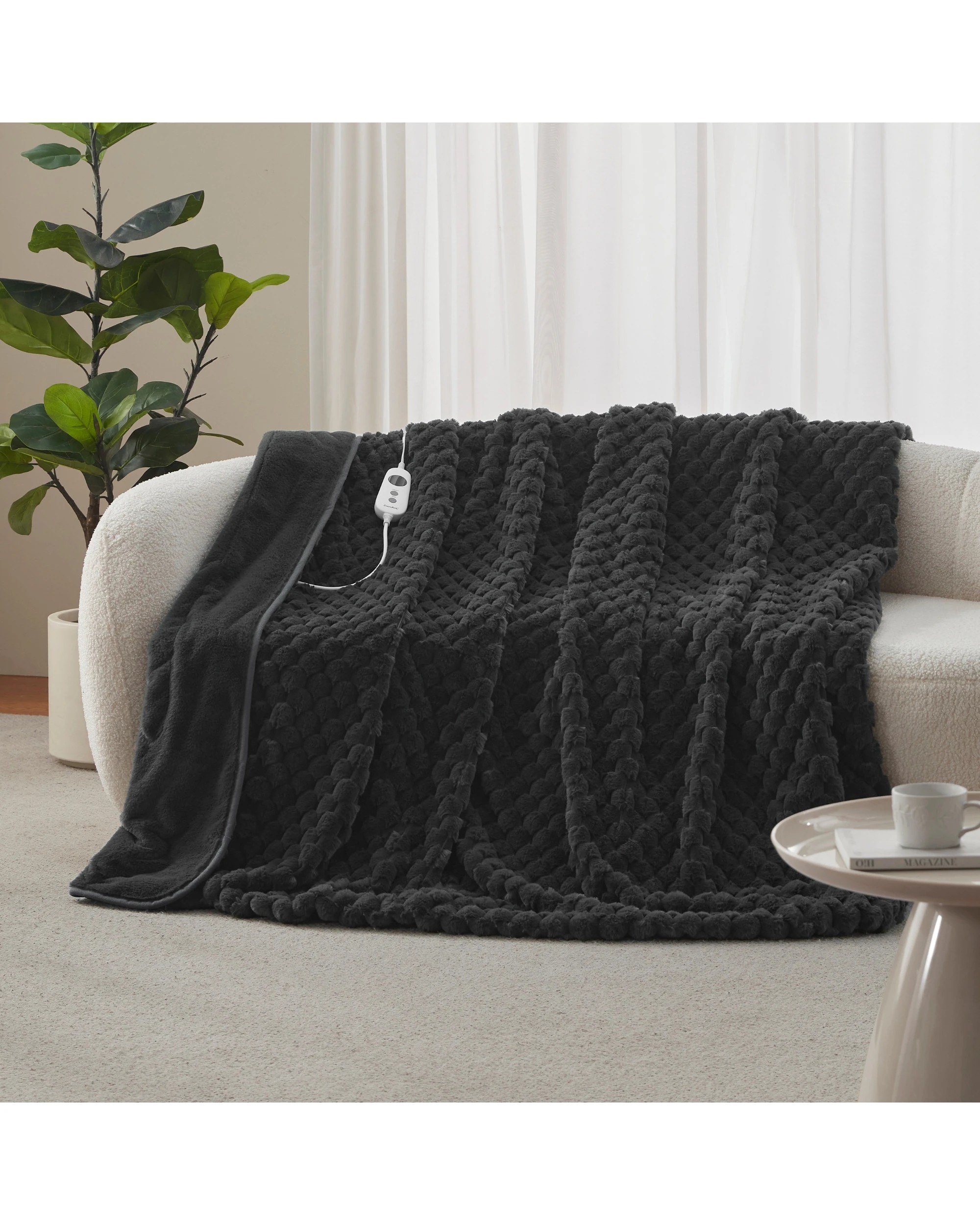1 Dreamaker Emmett Textured Faux Fur Heated Throw 180x200cm - Charcoal, 1 of 9