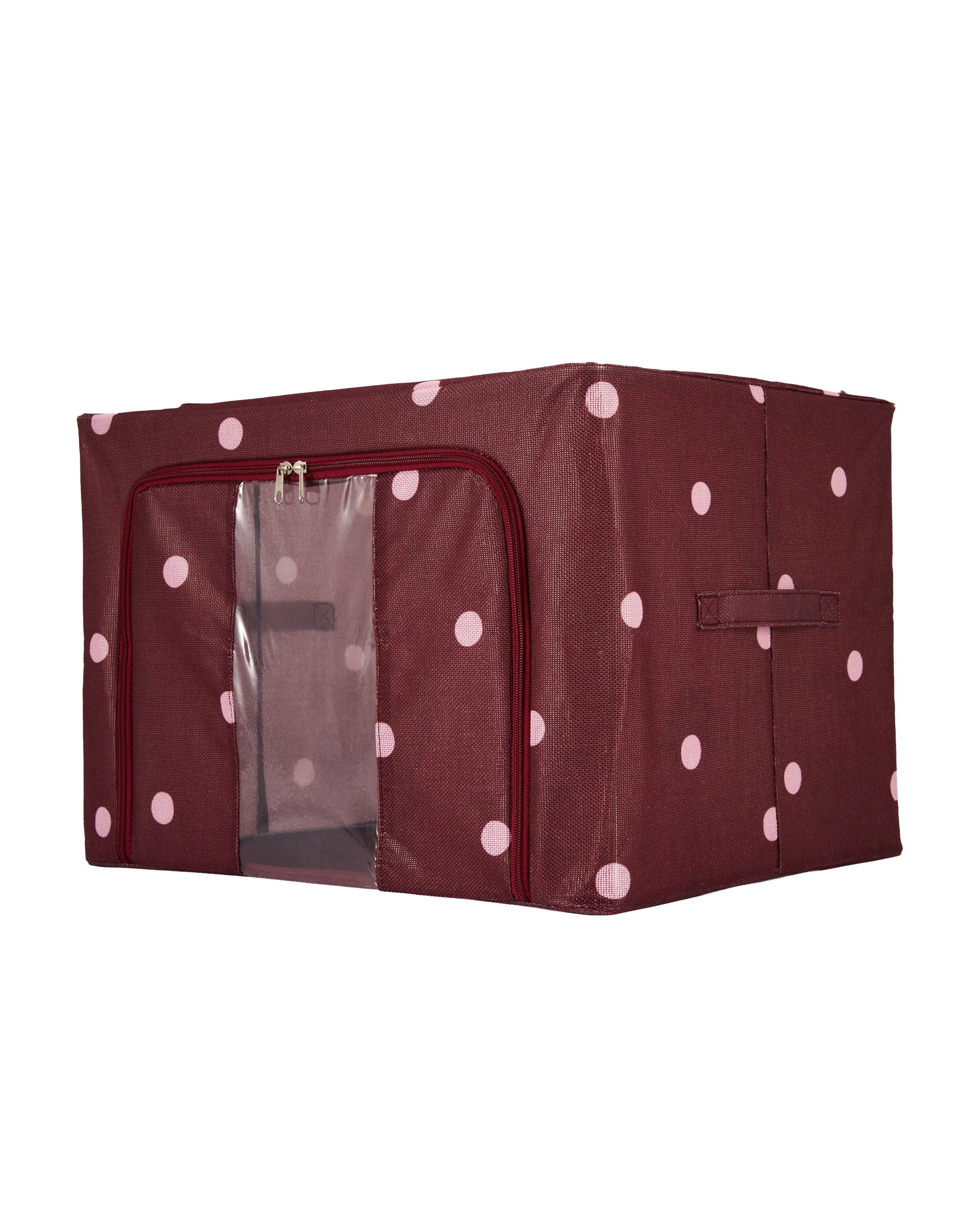 1 Linen Look Collapsible Box with Window - Large, Polka Dot, 1 of 8