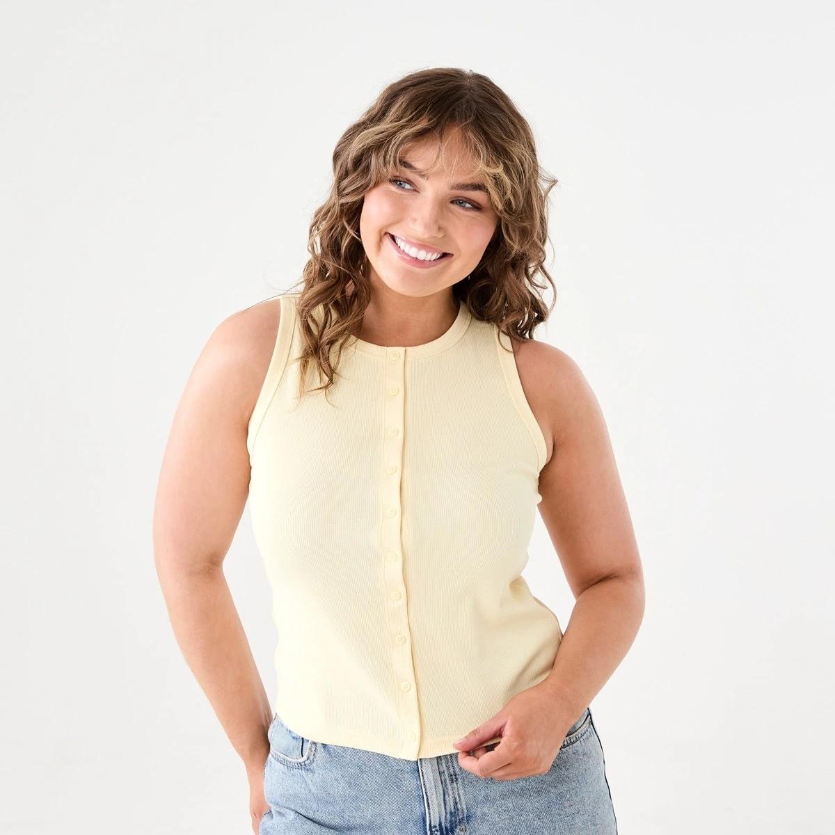 1 Sleeveless Rib Button Tank FLAN, 1 of 5