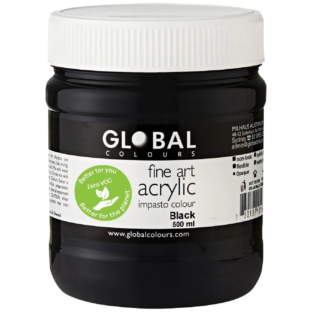 1 Global Colours Acrylic Paint Zero VOC 500mL Black, 1 of 2