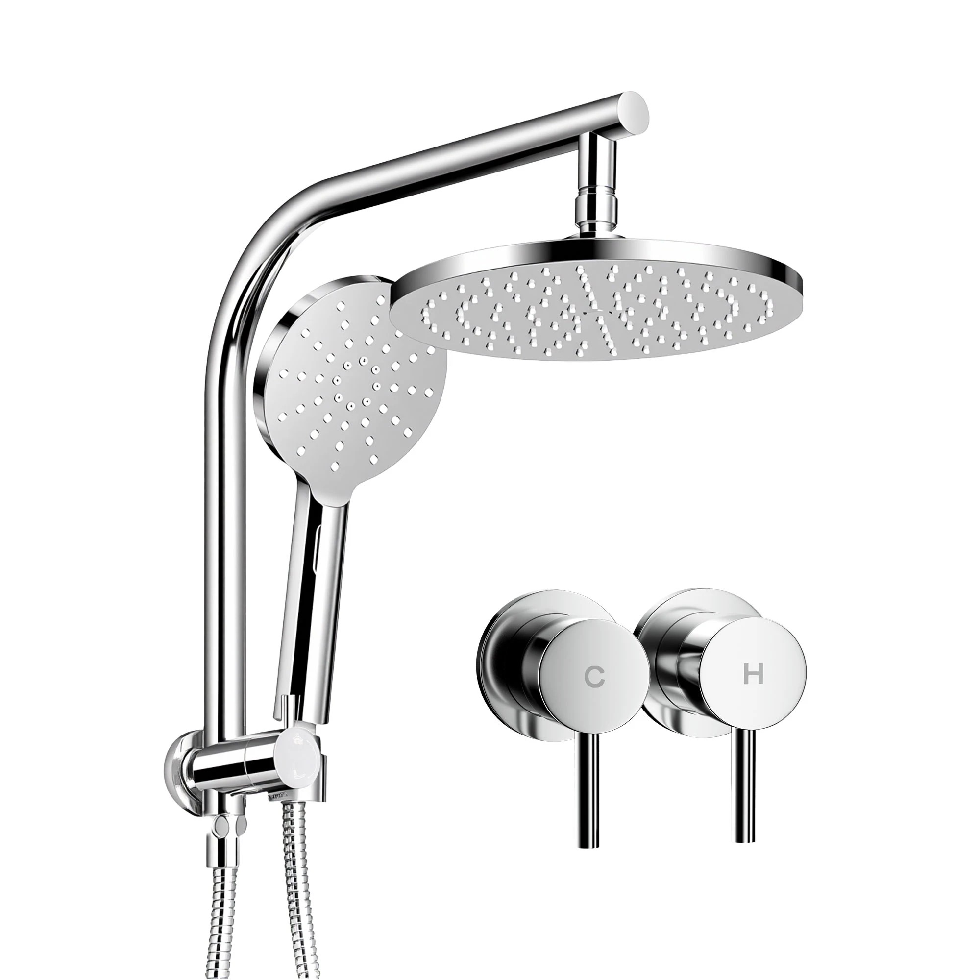 1 Cefito 9'' Rain Shower Head Set Handheld Round High Pressure Twins Tap Chrome - Silver, 1 of 9