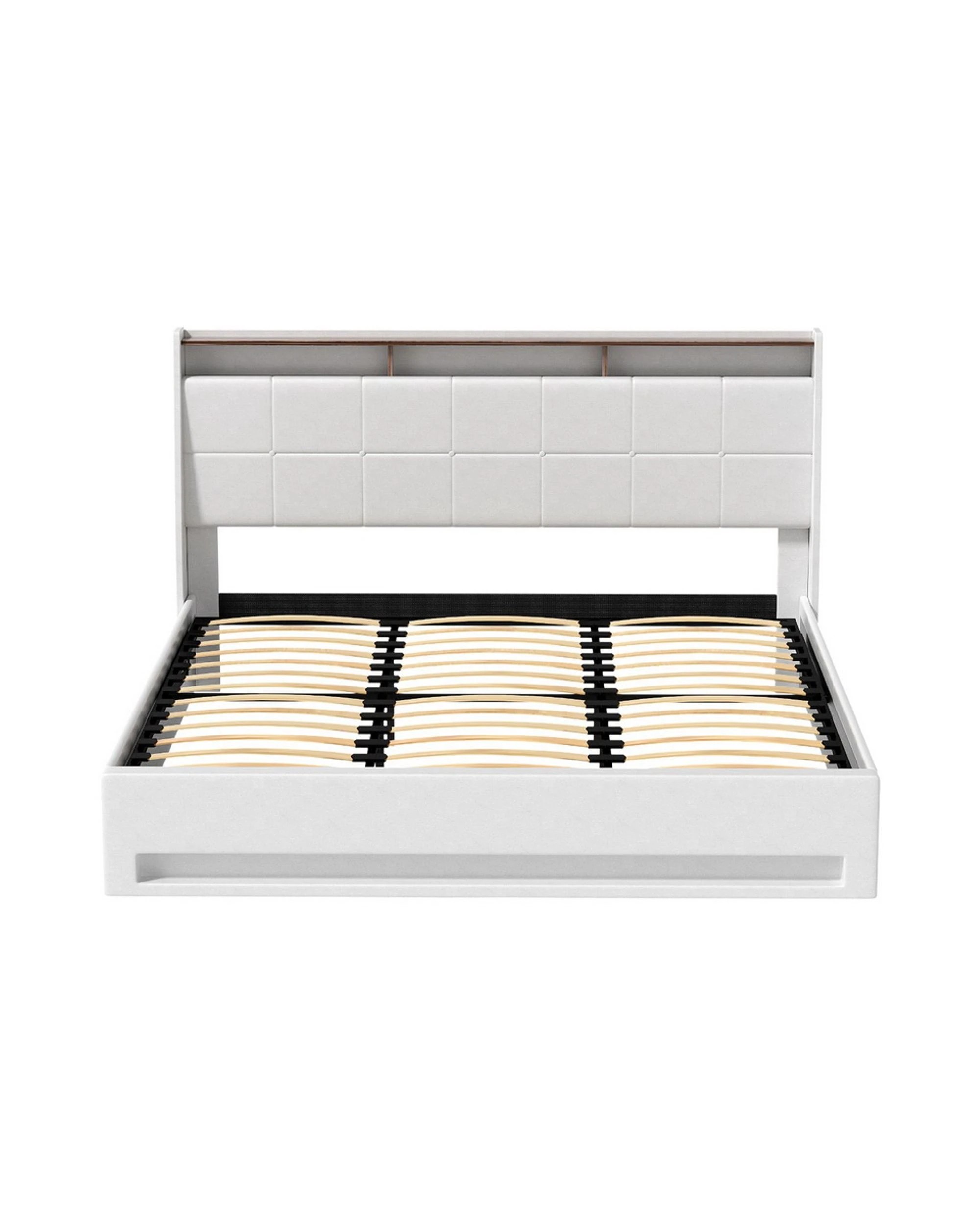 3 Artiss Bed Frame Gas Lift LED Beds Base Platform  PVC Leather Storage Headboard - White, 3 of 6