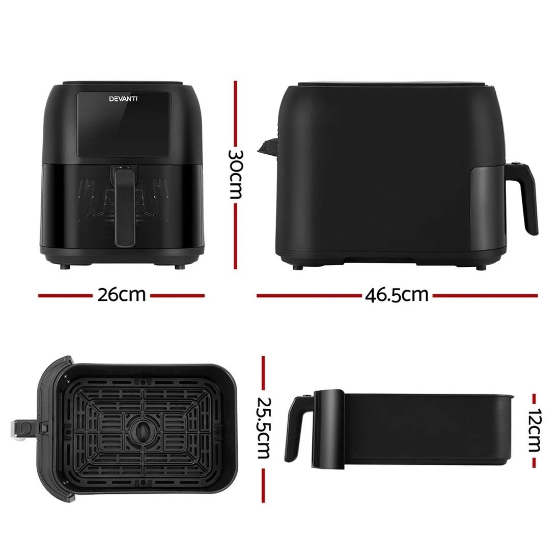 2 Devanti Air Fryer 8L LCD Fryers - Black, 2 of 7