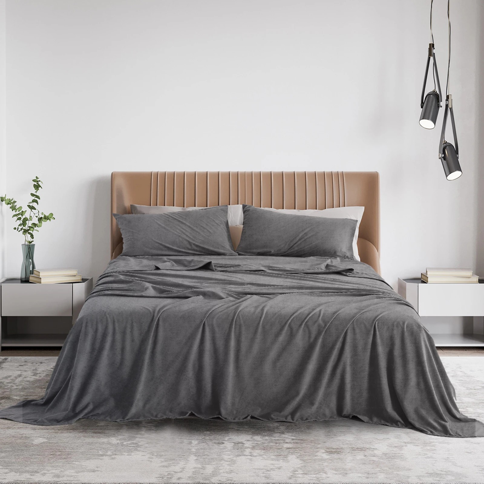 1 Royal Comfort Fleece Flannel Sheet Set Ultra Soft Warm Winter Thermal Bedding - Single Bed - Charcoal, 1 of 10