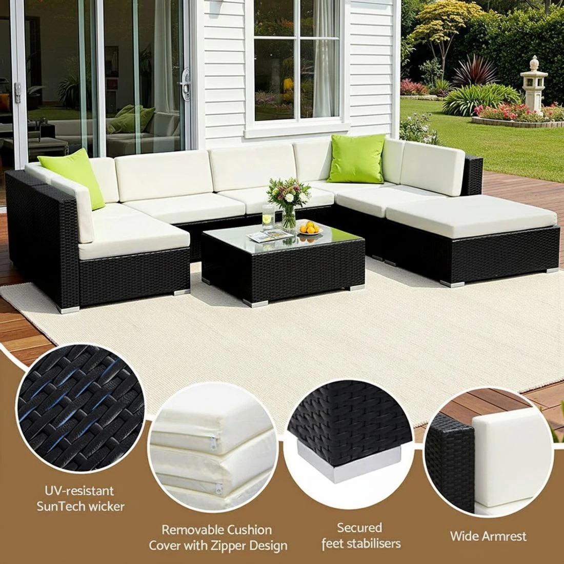 3 Gardeon 8-Piece Outdoor Sofa Set Wicker Couch Lounge Setting Cover - Black, 3 of 5