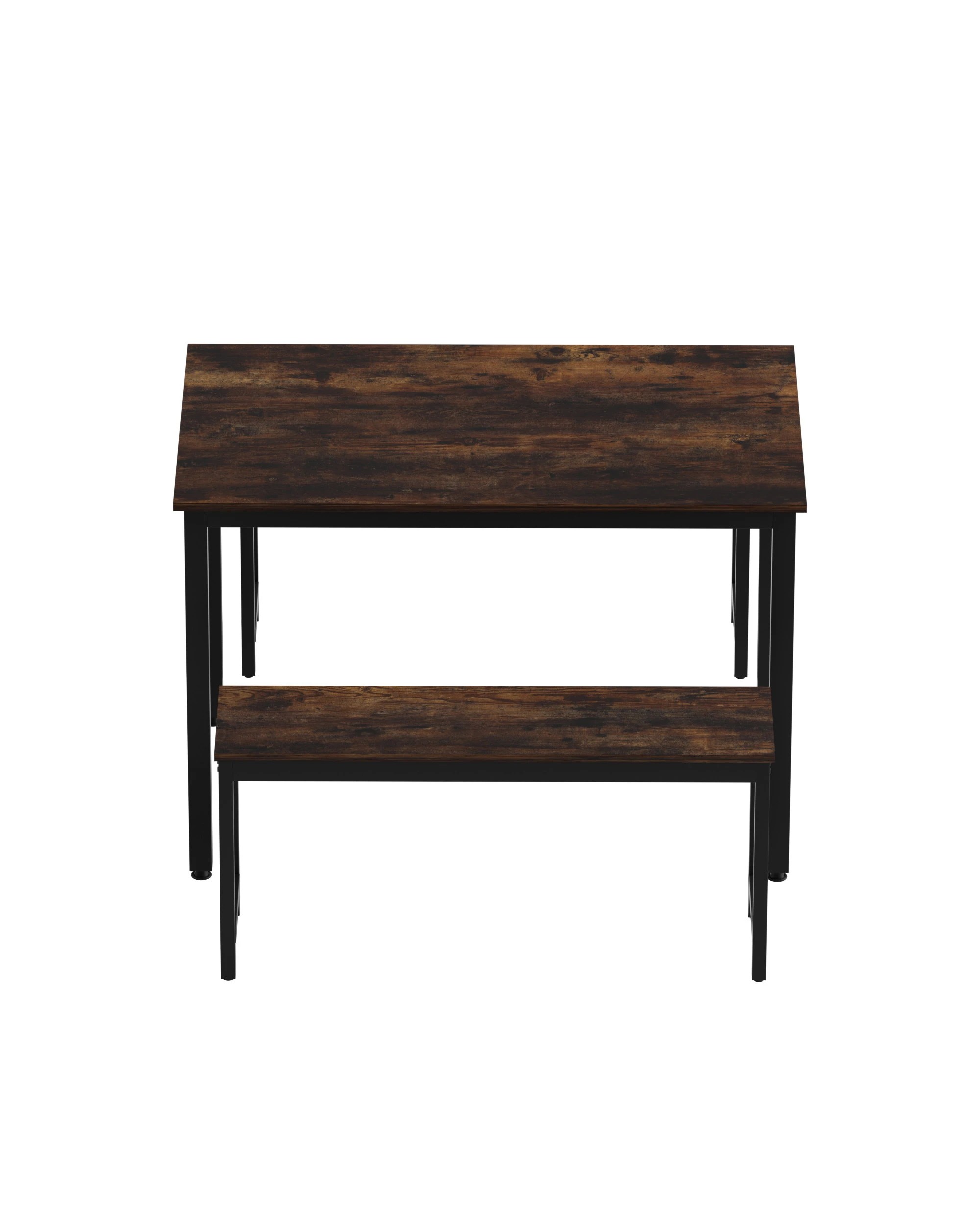 4 Artiss Dining Table and Chairs Set 3PCS Kitchen Metal Desk Bench Dark Walnut - Multi, 4 of 8