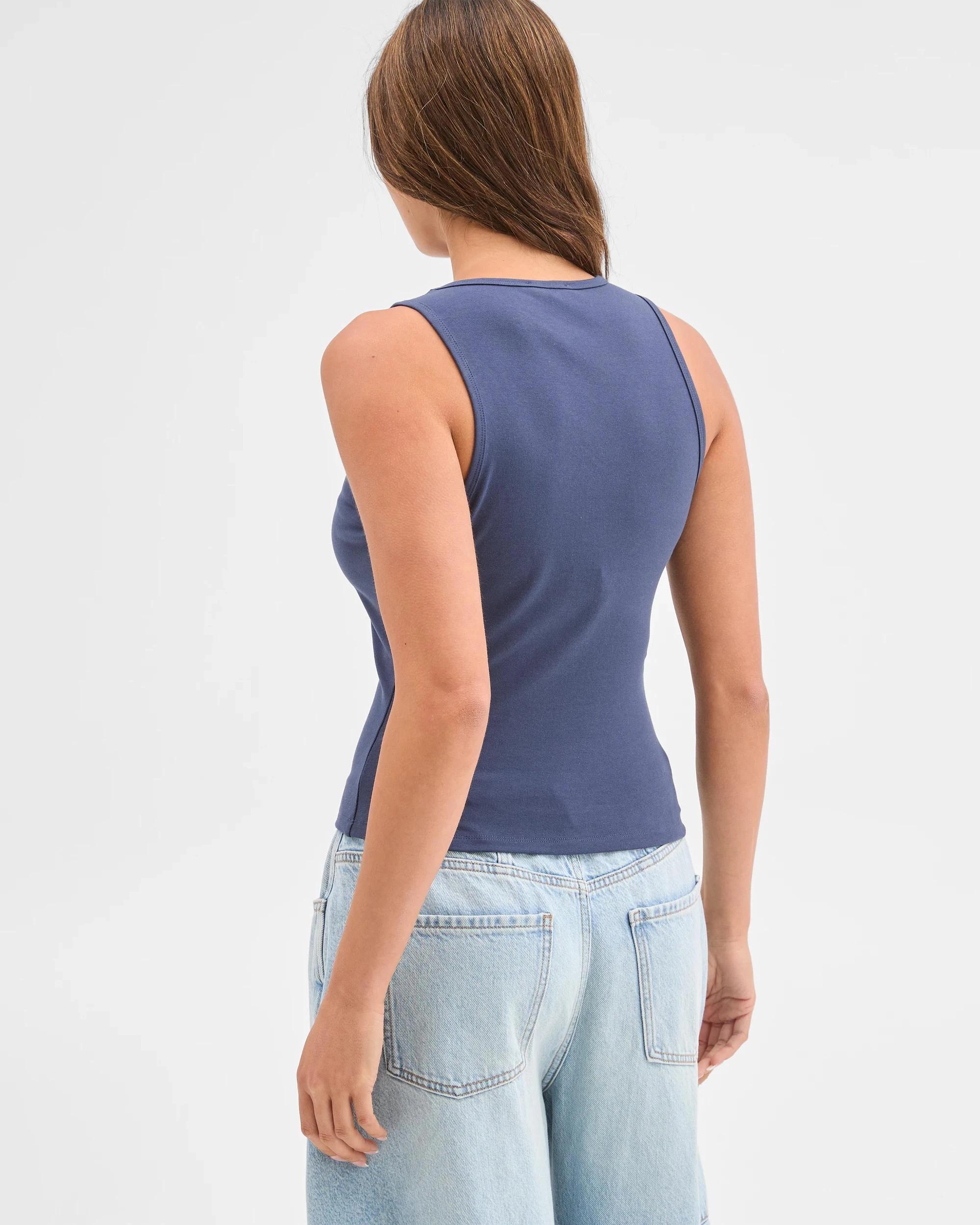 4 Lily Loves Australian Cotton Blend Exposed Seam Tank Top DUSTY BLUE, 4 of 6