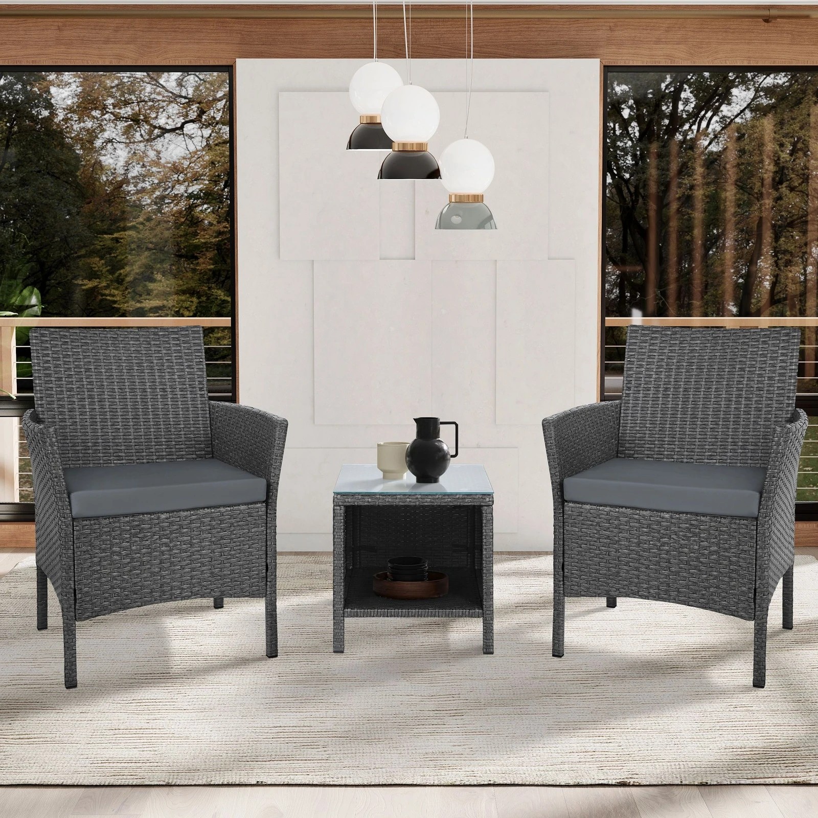 7 Alfordson Outdoor Furniture 3PCS Wicker Bistro Set Patio Chairs Table - Dark Grey, 7 of 9