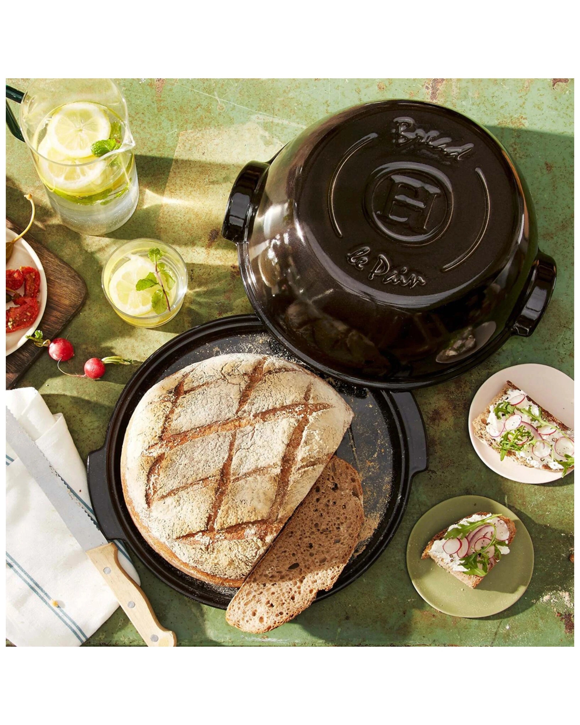 7 Emile Henry 32.5cm Ceramic Round Bread Baker Dish W/ Lid Oven Baking Charcoal
 - Charcoal, 7 of 9