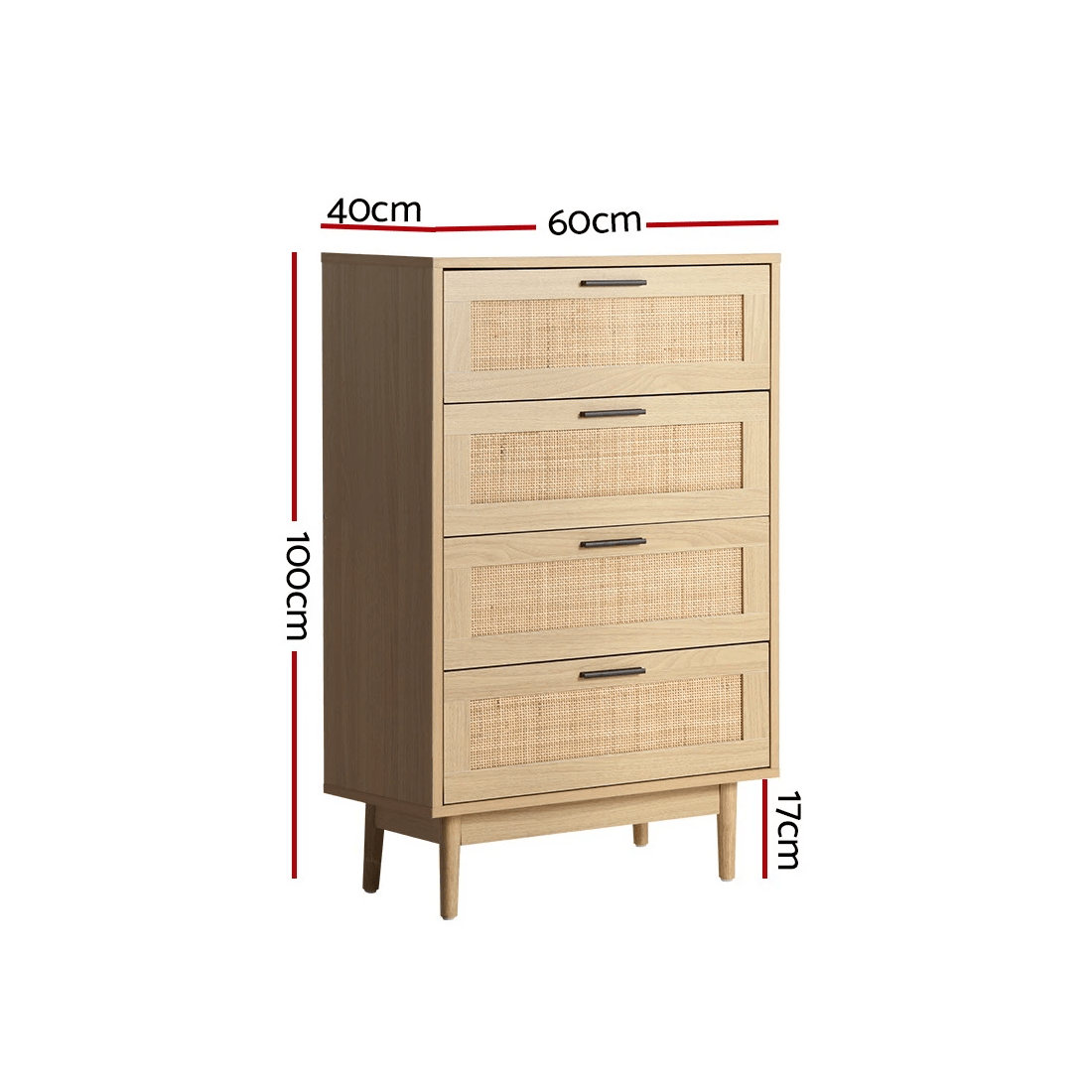 3 Artiss 4 Chest of Drawers Rattan Tallboy Pine - BRIONY - Natural, 3 of 7
