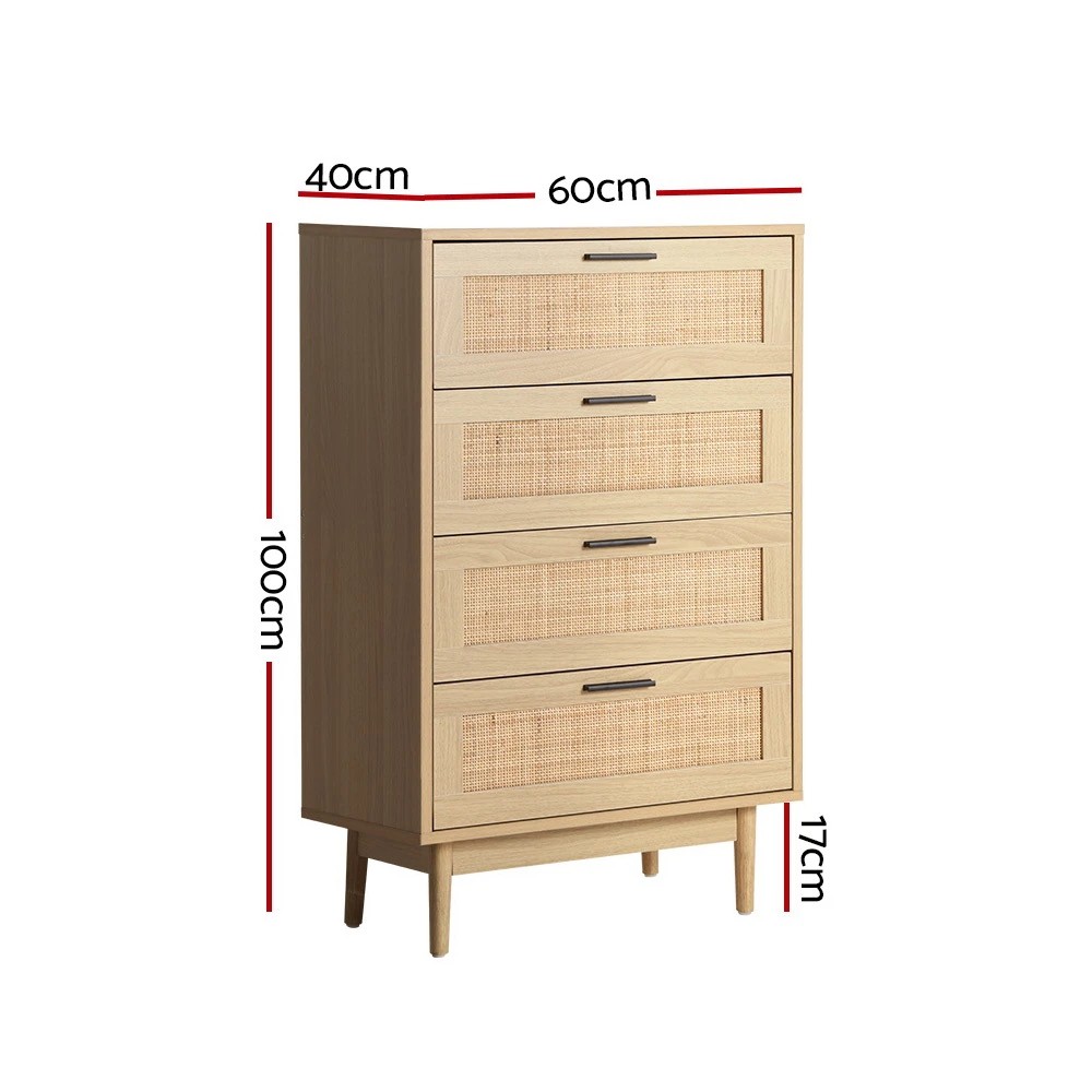 3 Artiss 4 Chest of Drawers Rattan Tallboy - Natural, 3 of 5