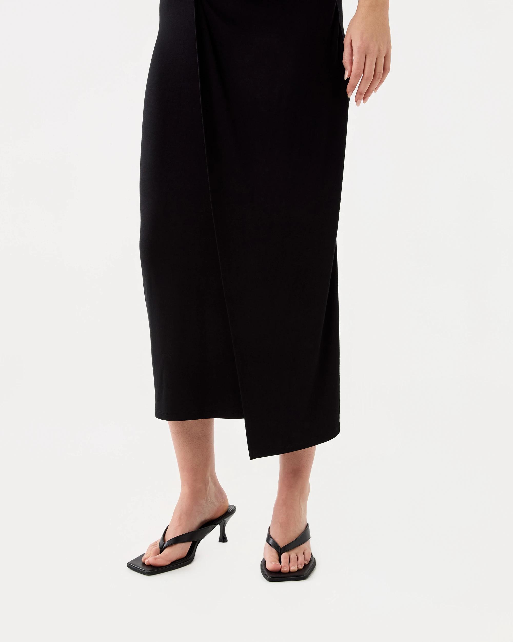 7 Short Sleeve Jersey Gold Detail Midi Dress Black, 7 of 7