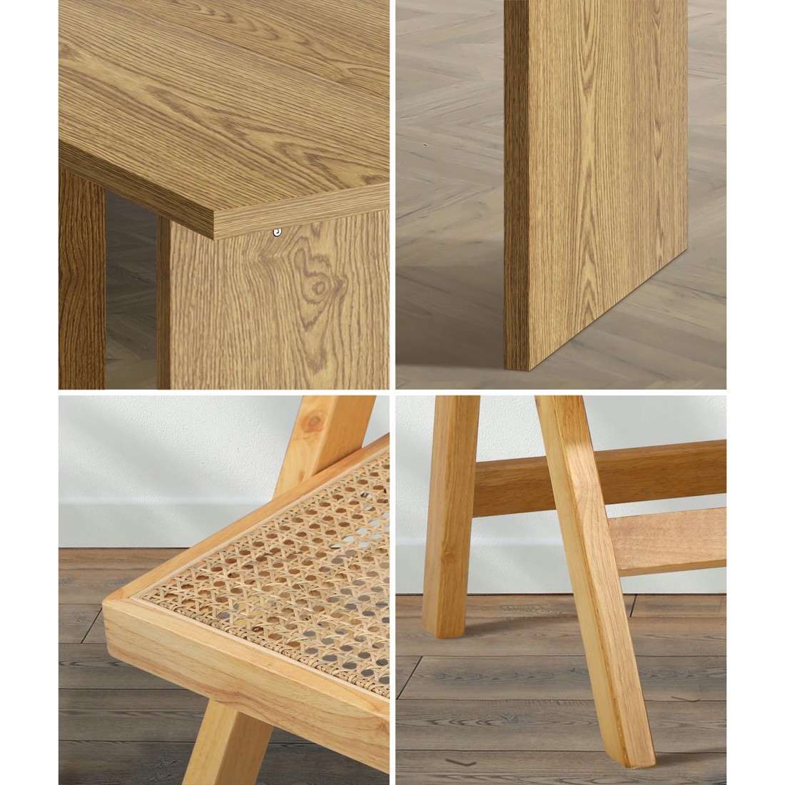 4 Oikiture 180cm Rectangular Dining Table With 6pcs Dining Chairs Foldable
 - Natural, 4 of 10