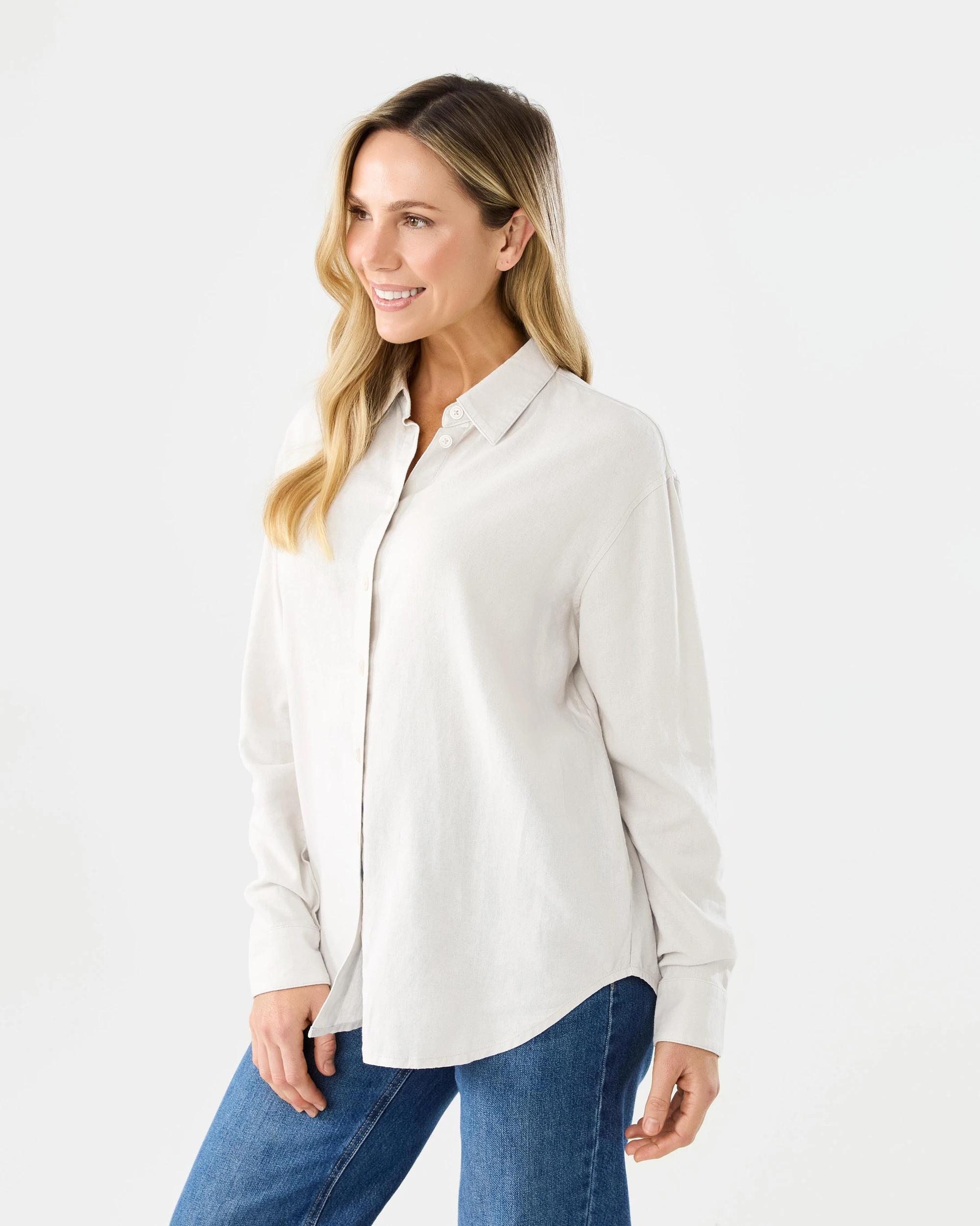 2 Long Sleeve Linen Blend Shirt Nat Beige, 2 of 7