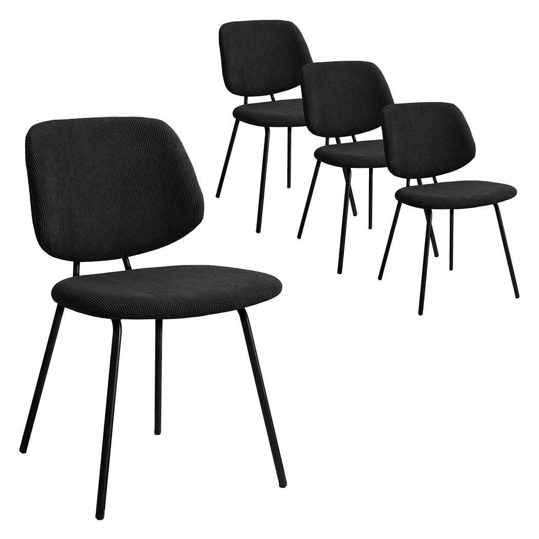 1 Levede 4pcs Dining Chairs Corduroy Steel Legs in Black Colour, 1 of 6