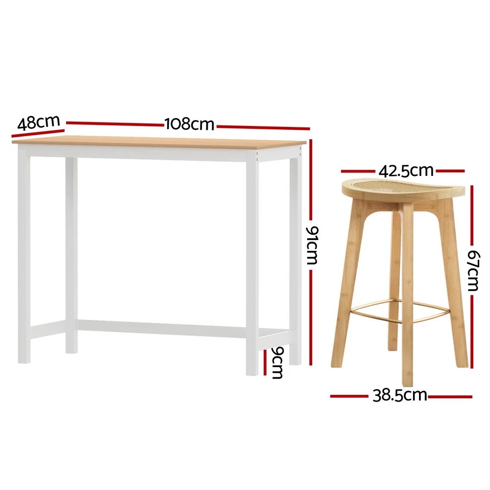 2 Artiss Bar Table and Stools Set Dining Desk Kitchen Chairs Cafe - Multi, 2 of 8