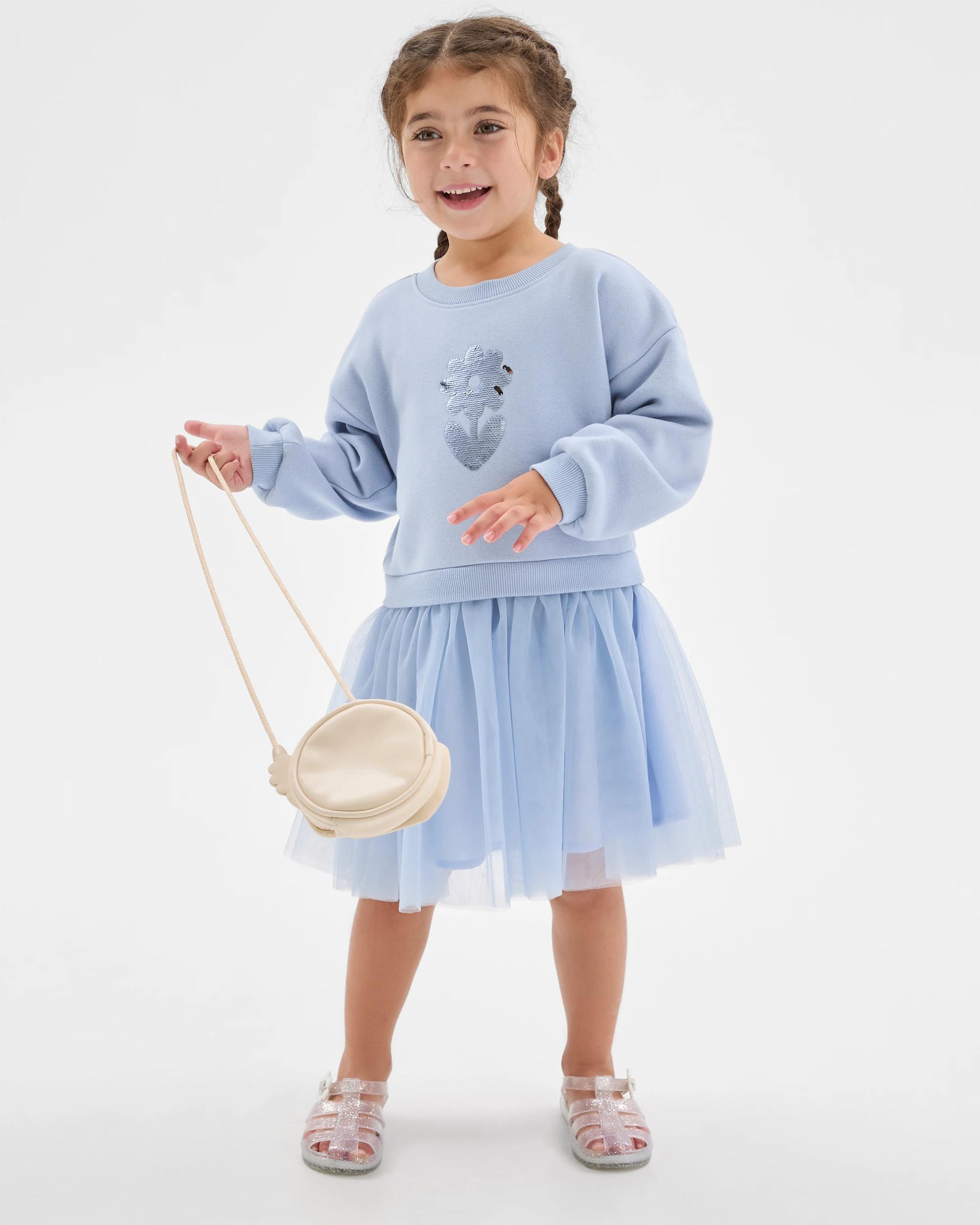 1 Target Kids Australian Cotton Blend Fleece Tulle Jumper Dress BLUE FLOWER, 1 of 6