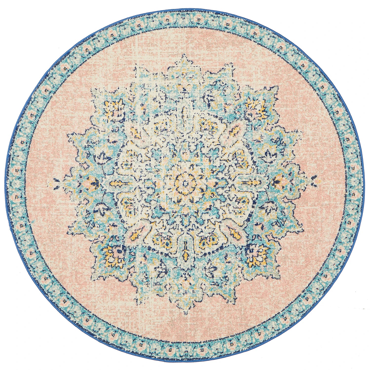 1 Common Ground Rugs Mason 706 240x240cm - Large Round Power Loomed Pet Friendly Rug - Pink, 1 of 7
