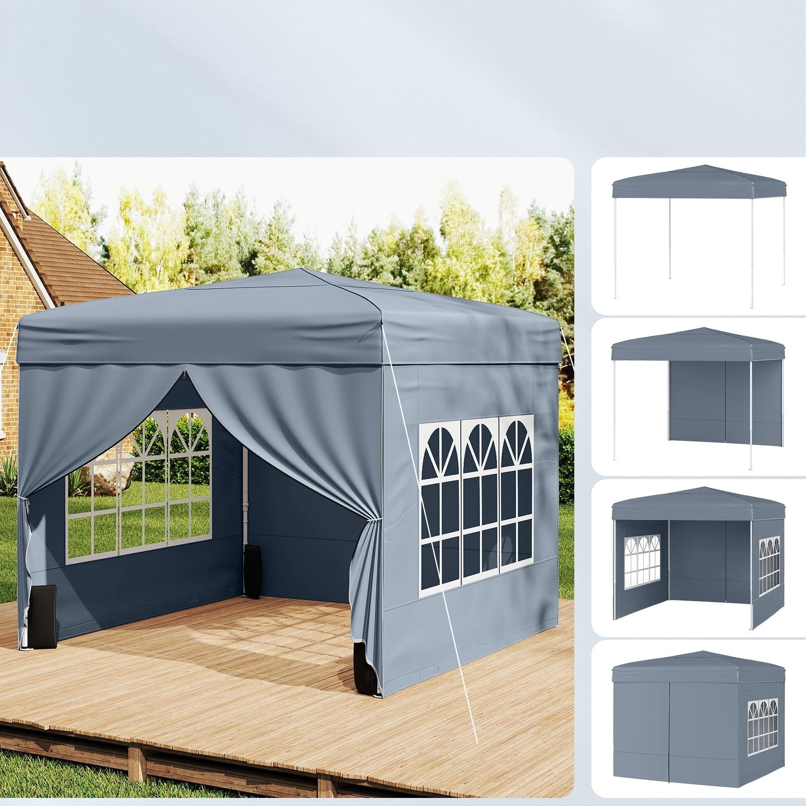 3 Costway 3x3m Pop up Canopy Tent Portable Sunshade Shelter - Grey, 3 of 3