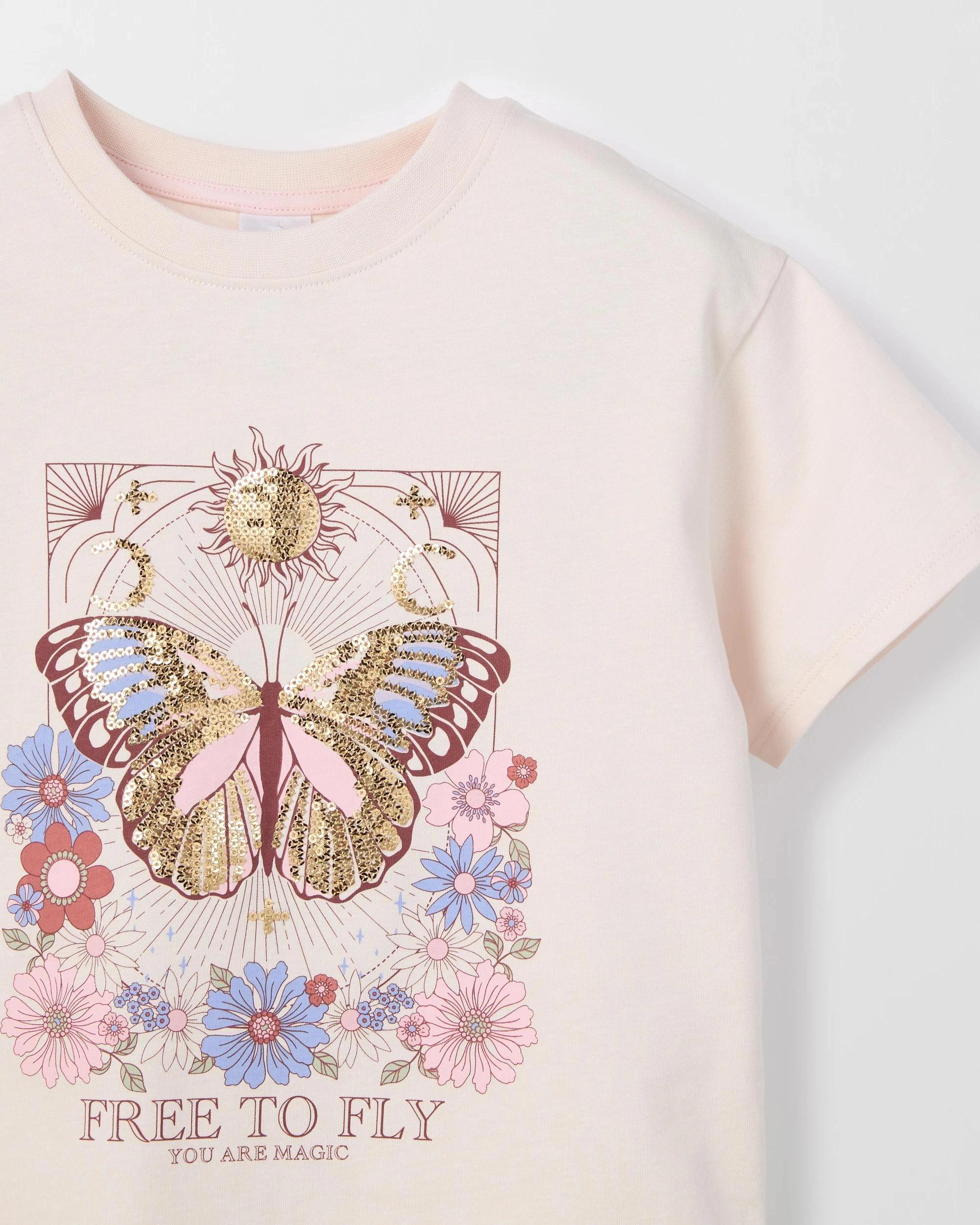 2 Target Kids Australian Cotton Short Sleeve Fashion T-Shirt BUTTERFLY CREAM, 2 of 2