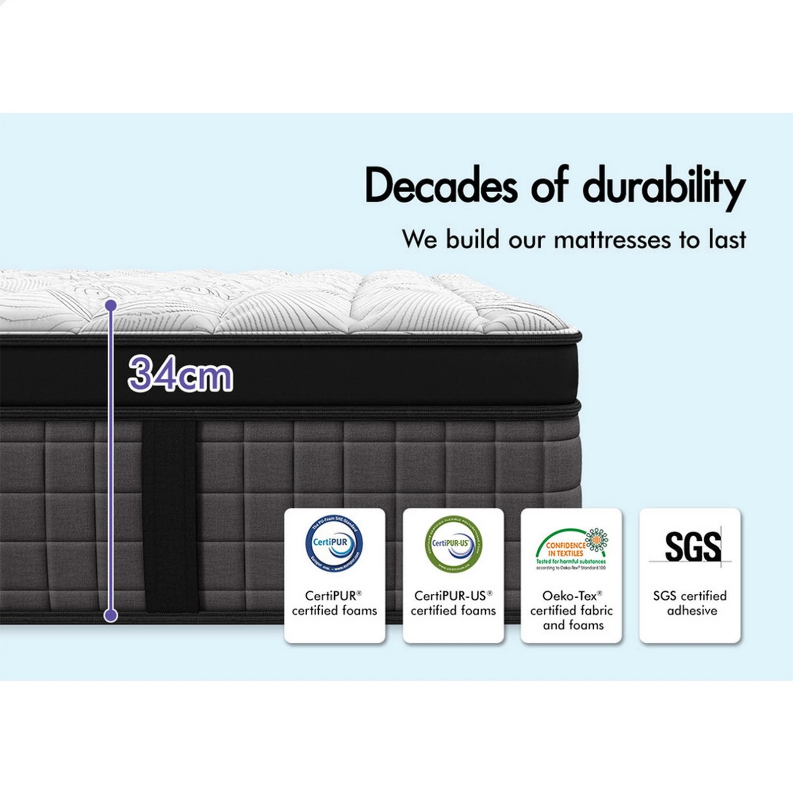 2 Starry Eucalypt Mattress Pocket Spring Latex Euro Top 34cm Aaliyah - Double Bed, 2 of 10