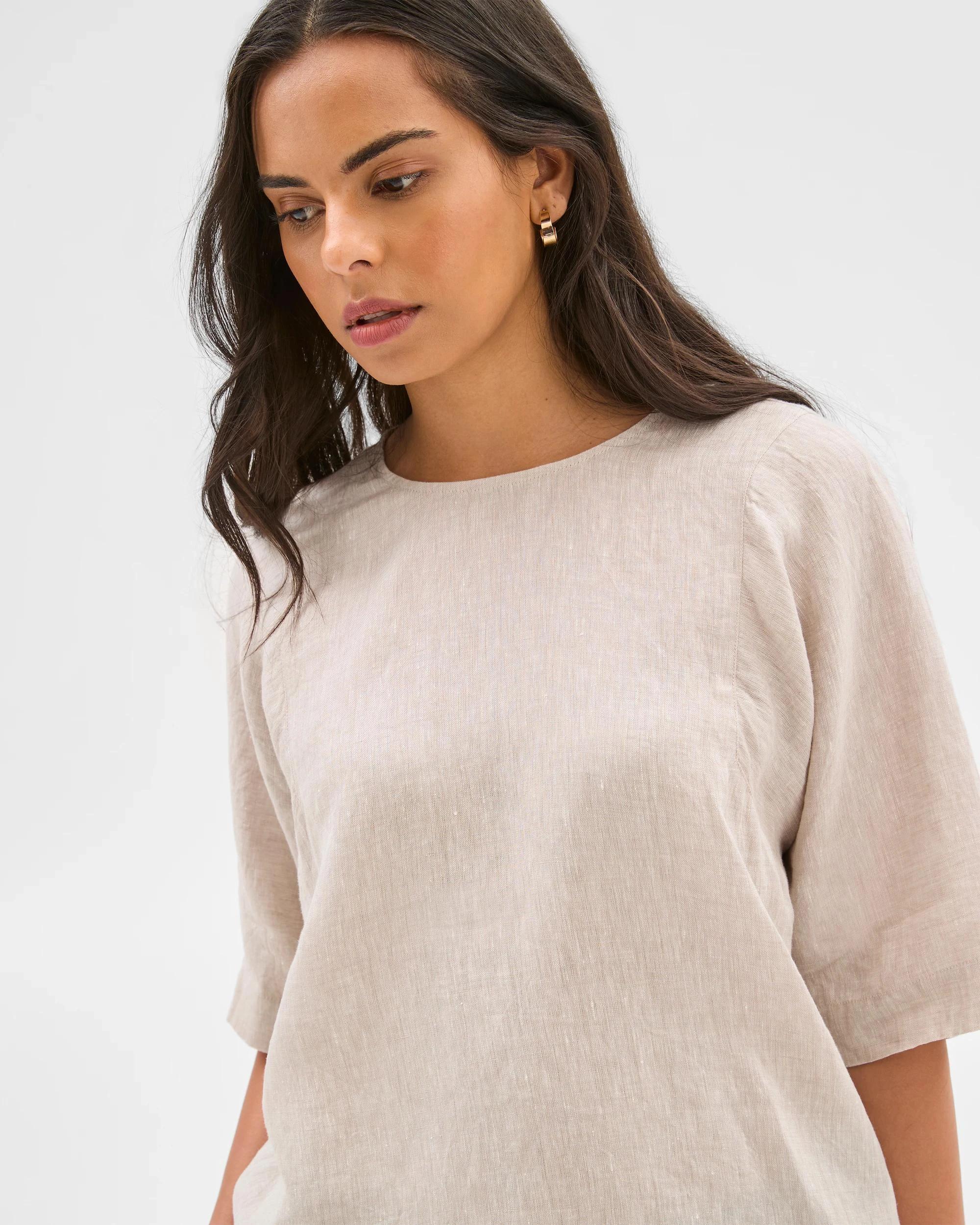 4 Target Woman European Linen Boxy Seamed T-Shirt FLAX, 4 of 6