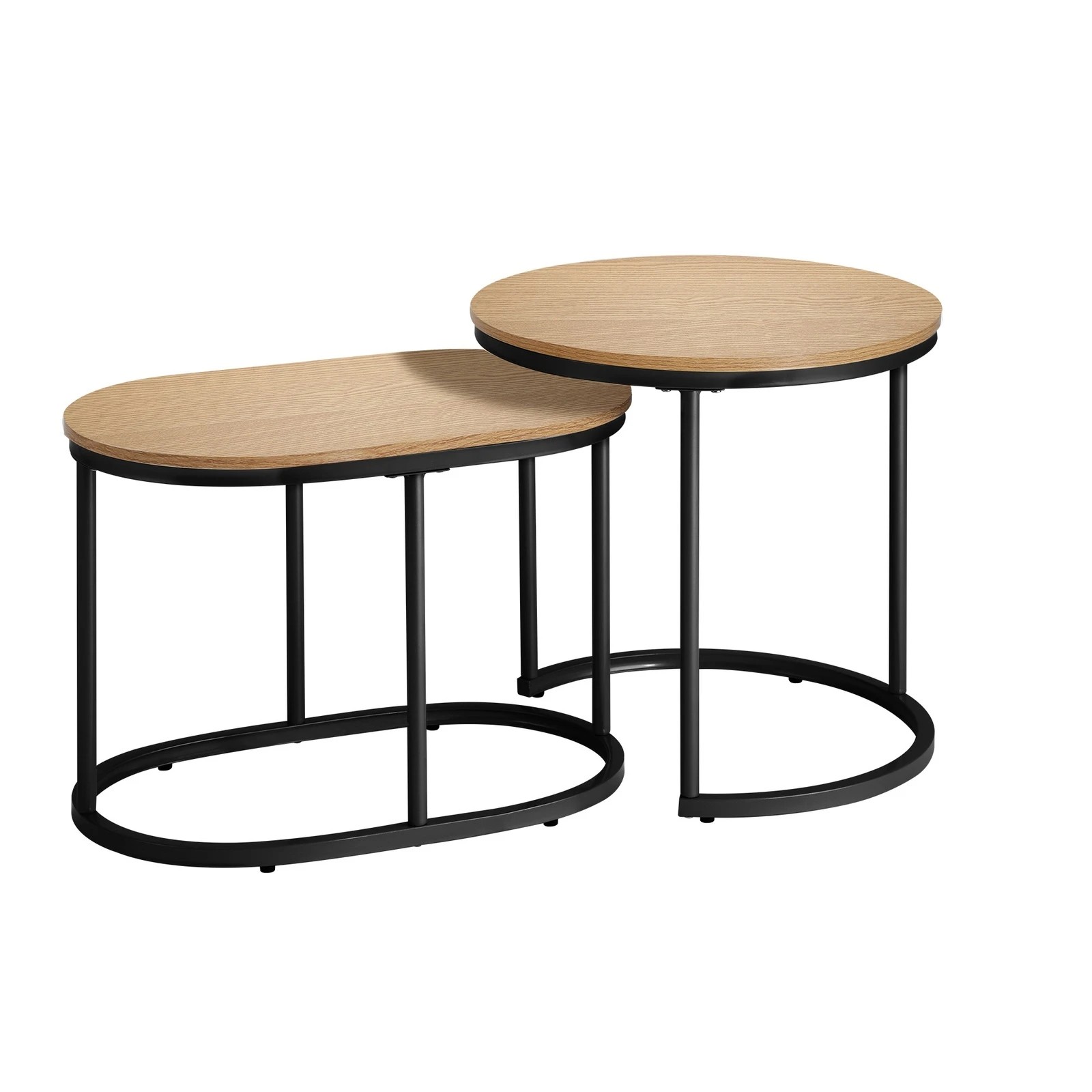 6 Oikiture Set of 2 Coffee Table Round Oval Nesting Side End Tables - Natural, 6 of 9