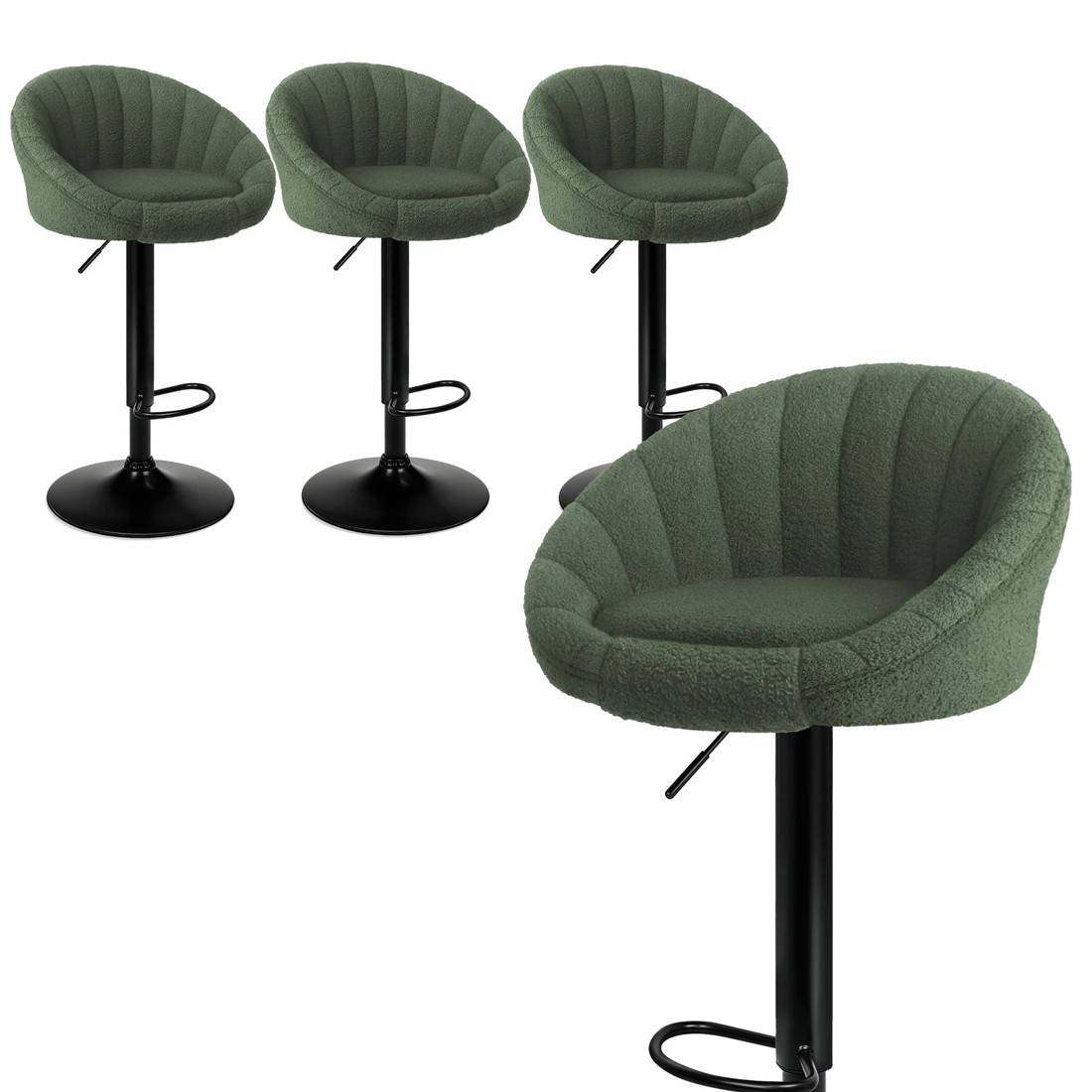 1 Alfordson 4x Bar Stools Gas Lift Sherpa Bar Chairs Kitchen Swivel Susan - Green, 1 of 10