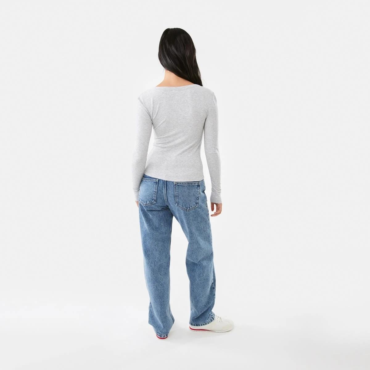 6 Long Sleeve Rib Henley Top Slvr Marle, 6 of 8