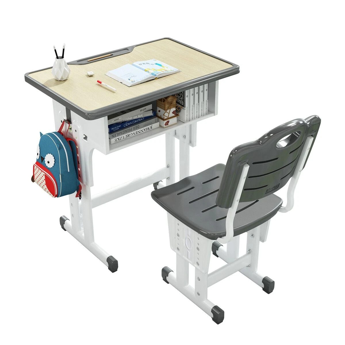 3 AUSWAY Kids Table and Chair Set Height Adjustable Toddler Study Desk, 3 of 3