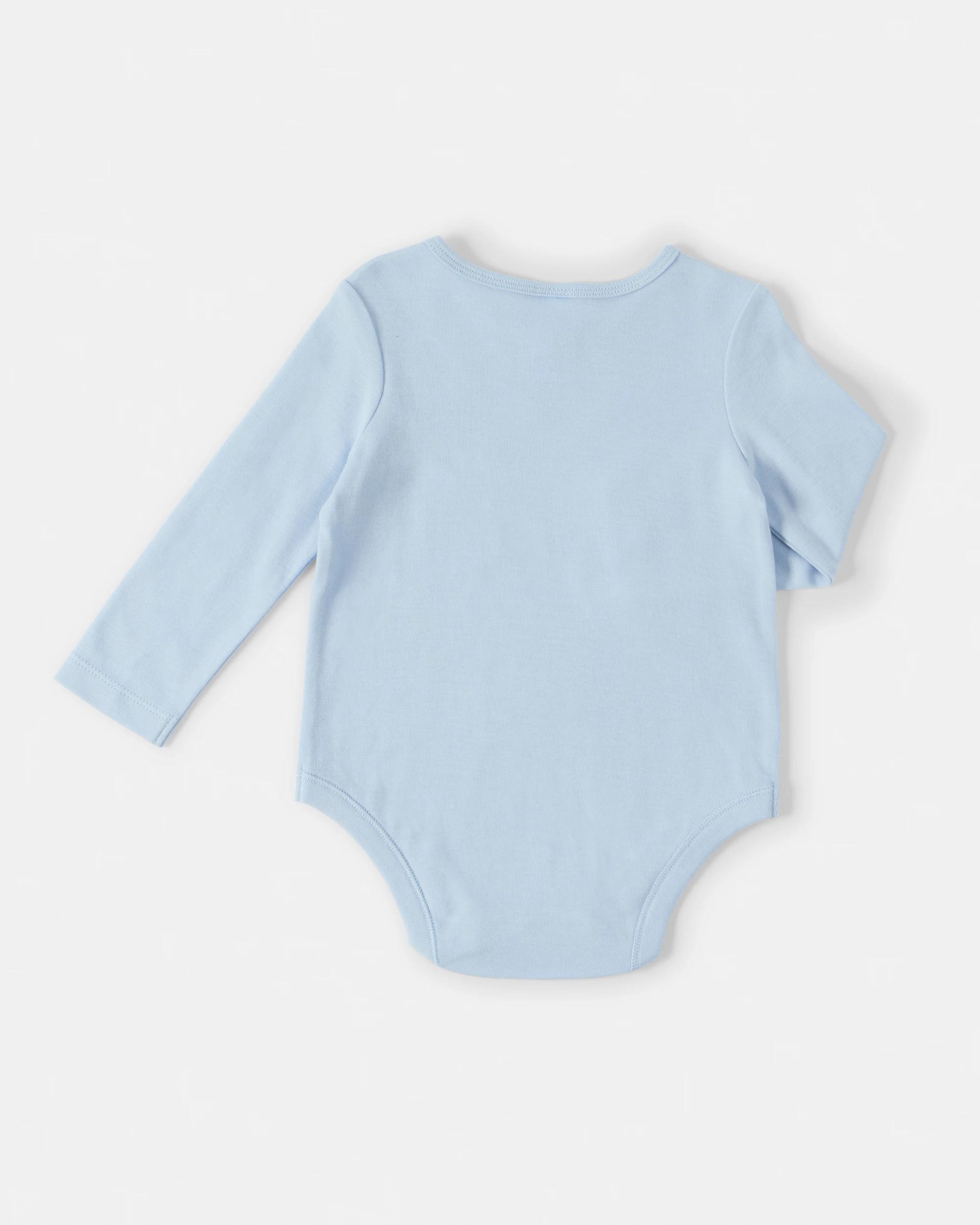 2 Cotton Long Sleeve Print Bodysuit Blu Boy, 2 of 3