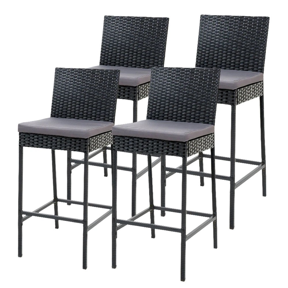 1 Gardeon 4-Piece Outdoor Bar Stools Dining Chair Bar Stools Rattan Furniture - Black, 1 of 6