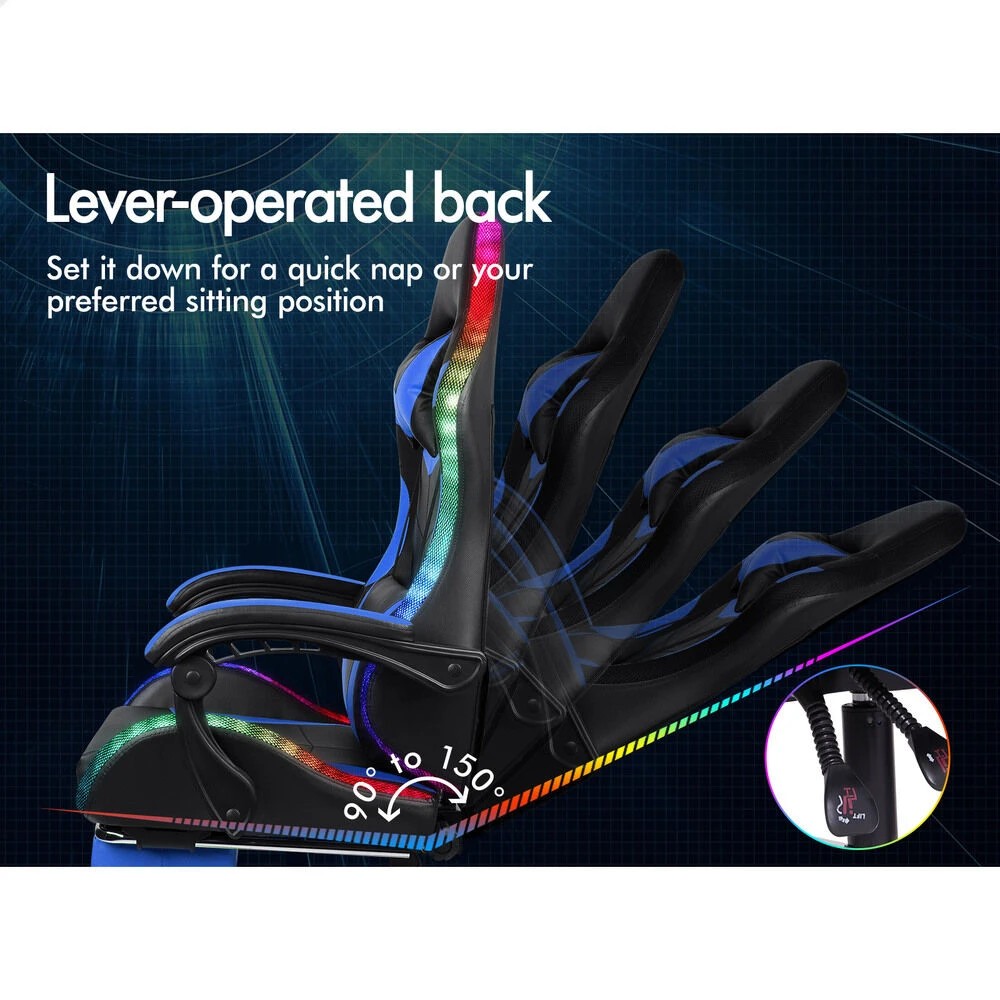 7 Alfordson Gaming Chair Office Massage 12 RGB LED Computer Seat PU Leather - Blue, 7 of 10