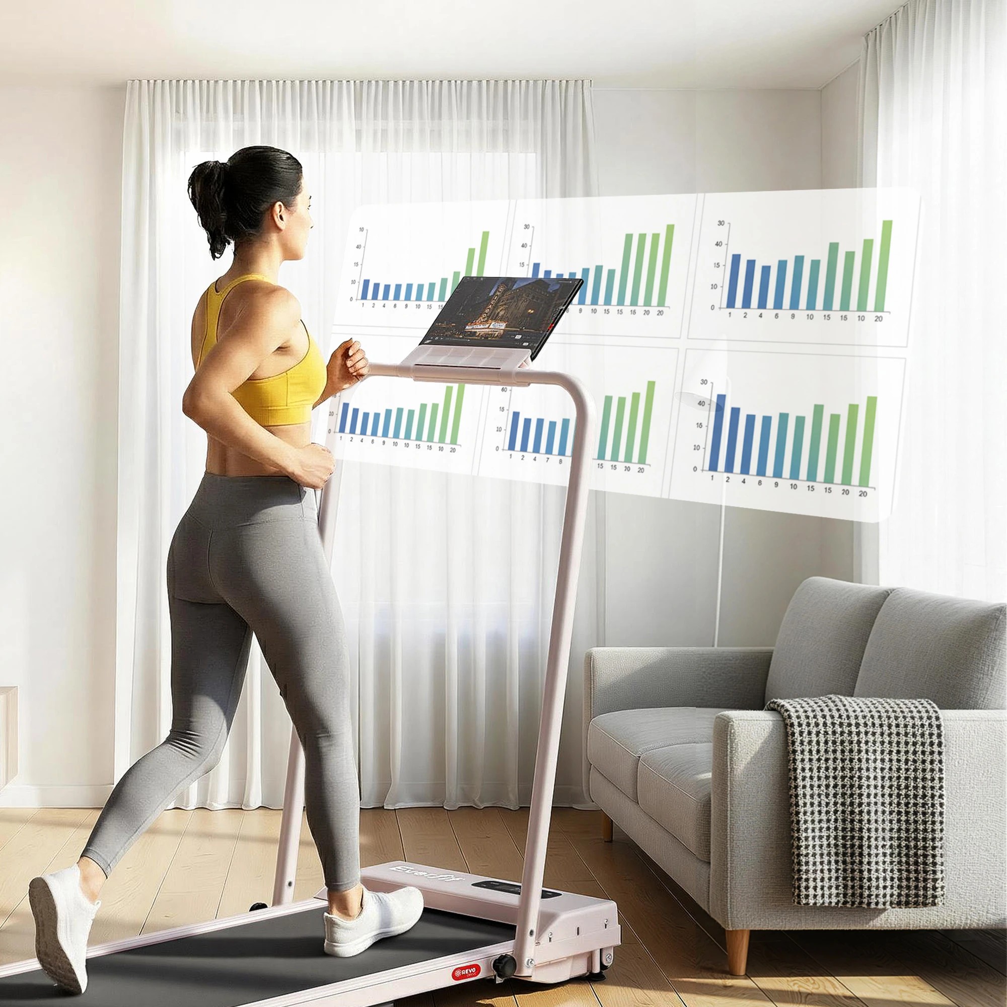 6 Everfit 3 in 1 Walking Pad Treadmill 12% Incline Foldable Under Desk Treadmills for Home Gym - Pink, 6 of 9