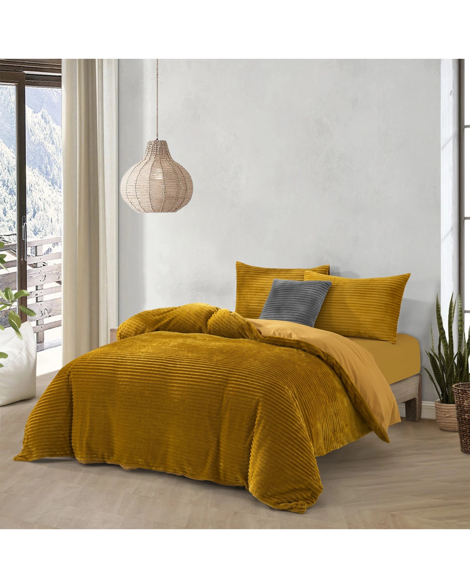2 Dreamaker Signature Embossed Corduroy Fleece Quilt Cover Set - Queen Bed - Mustard, 2 of 8