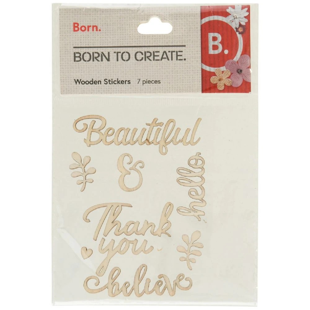 1 Born Wooden Sticker Sheet 90 x 110mm Words, 1 of 2