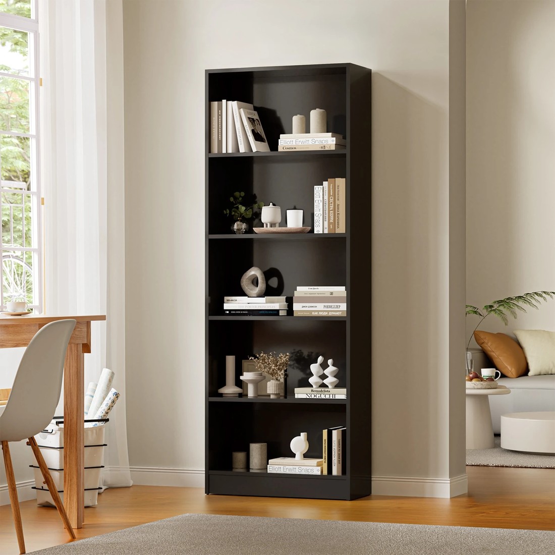 2 Oikiture Bookshelf Bookcase Display Shelves 5-tier Storage Stand Rack
 - Black, 2 of 8