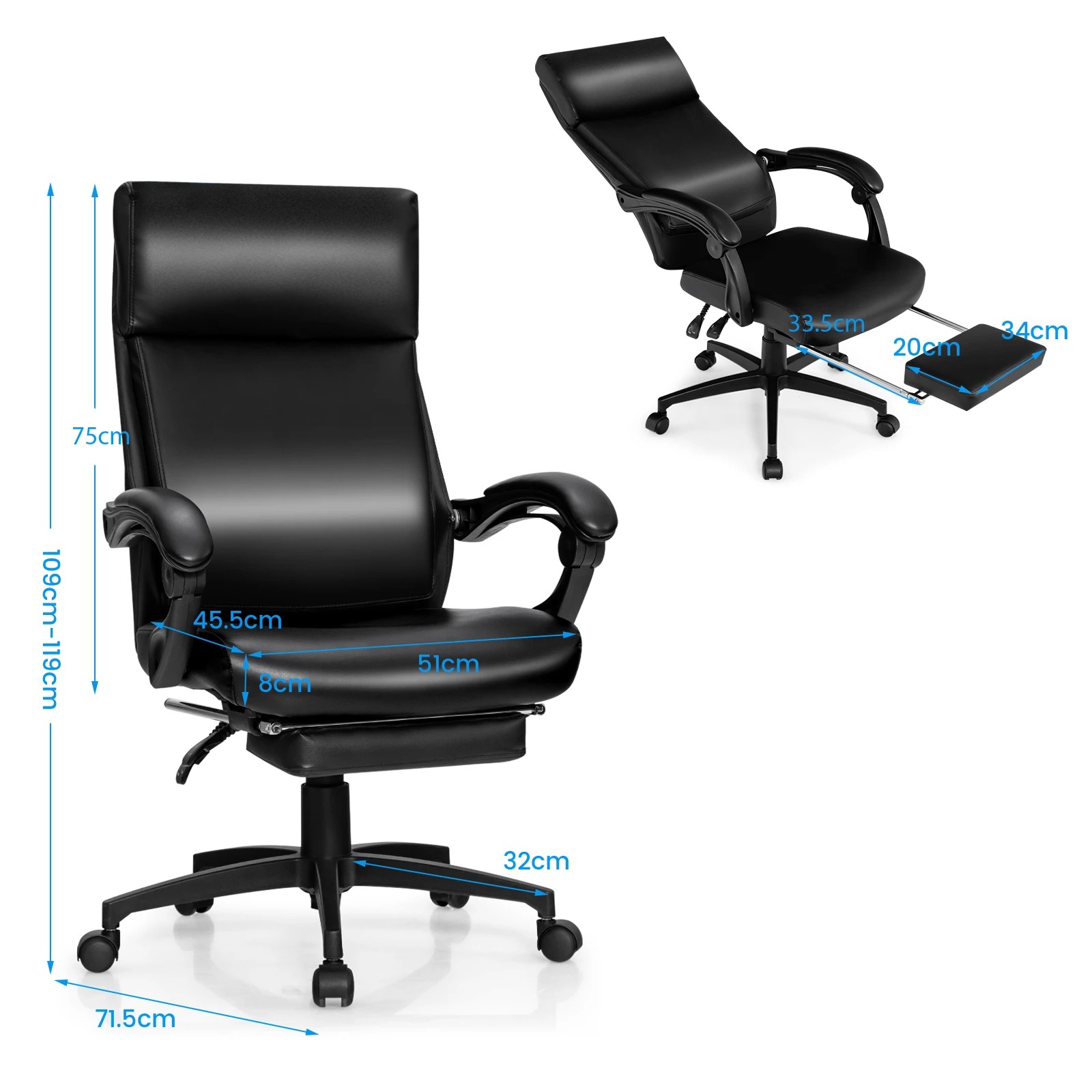 4 Costway Ergonomic Executive Office Chair Swivel Computer Chair Leather Reclining Chair, 4 of 4