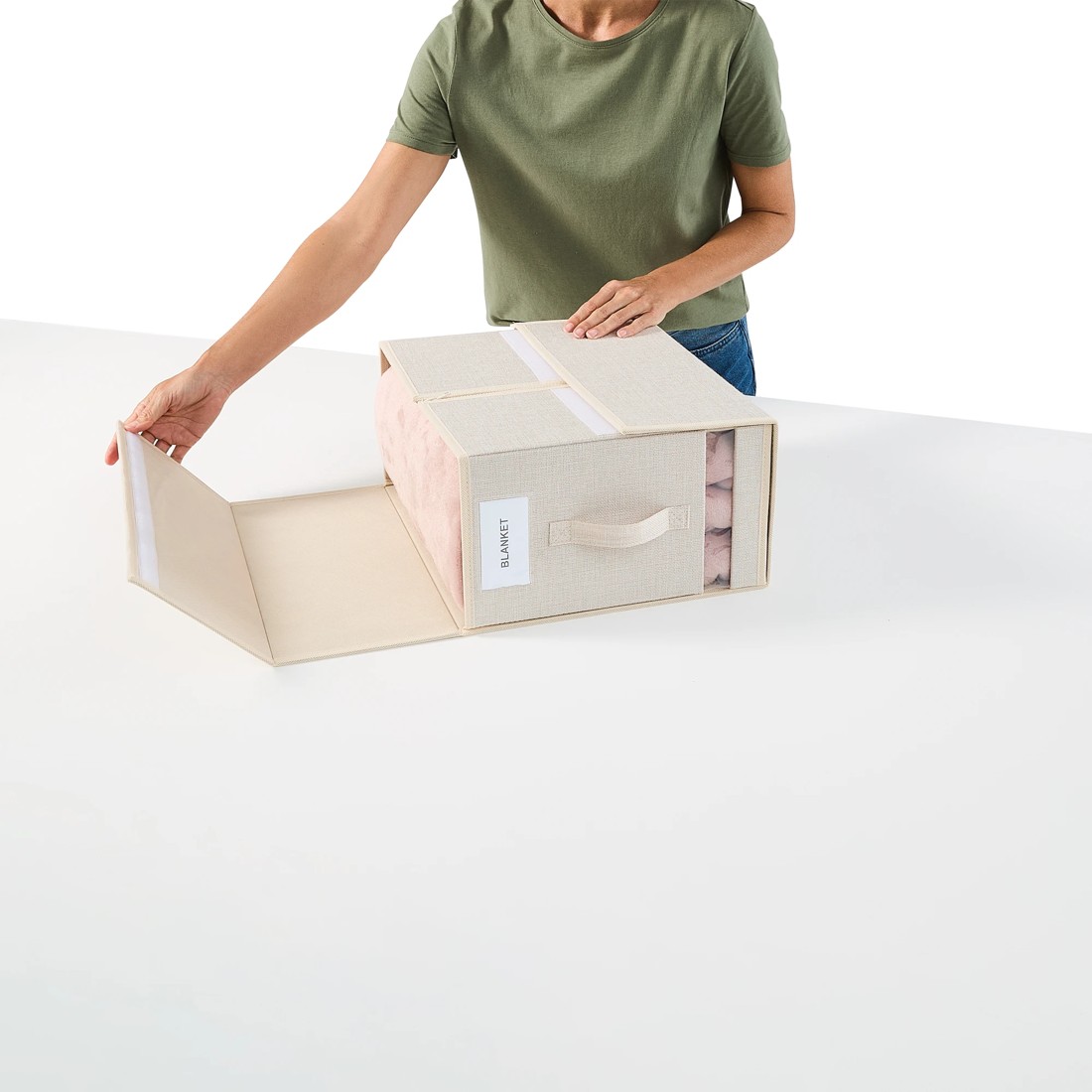 3 Linen Look Large Bed Linen Box - Beige, 3 of 10