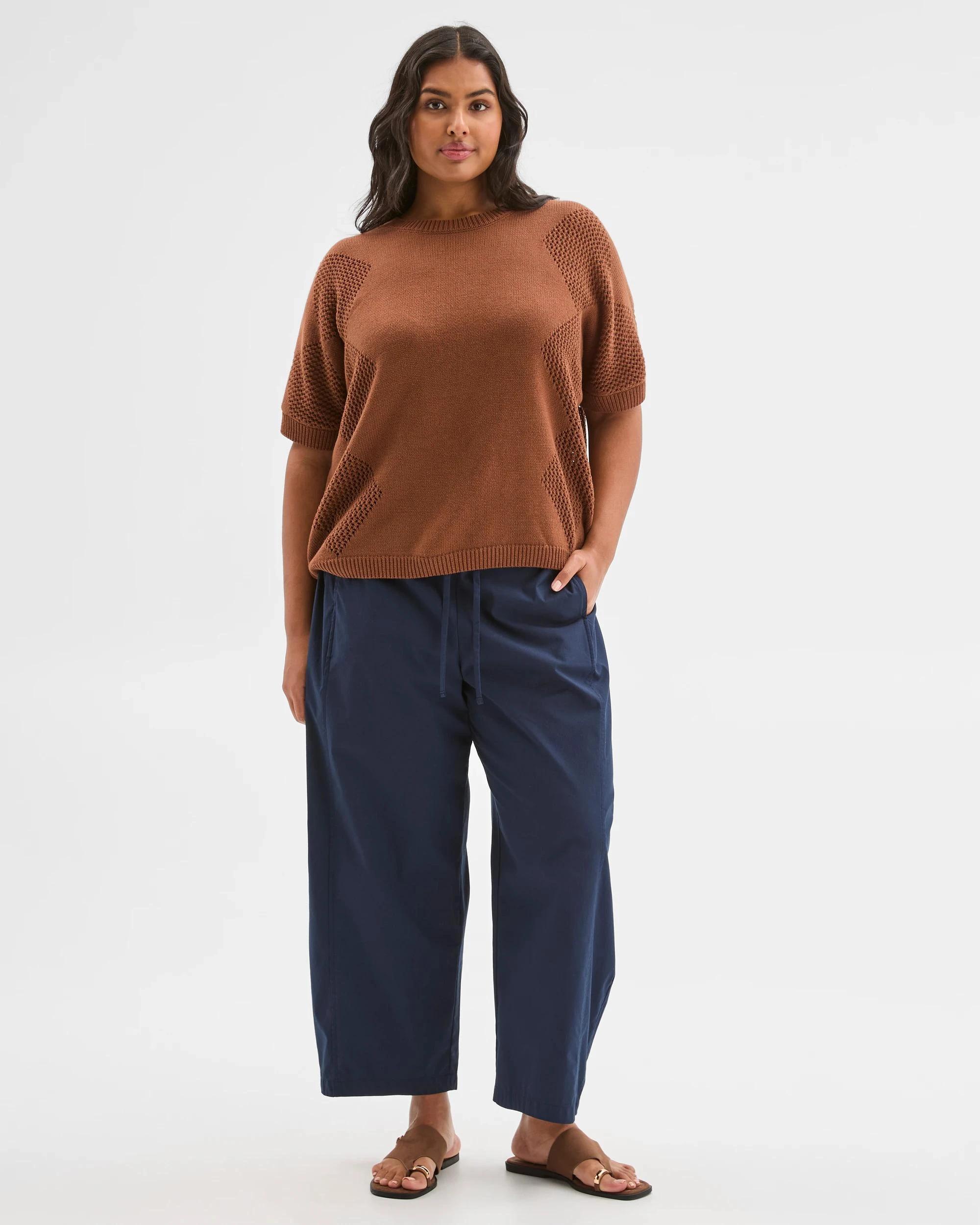 1 Target Curve Plus Size Australian Cotton Blend Relaxed Pointelle Knit Top PARTRIDGE, 1 of 5