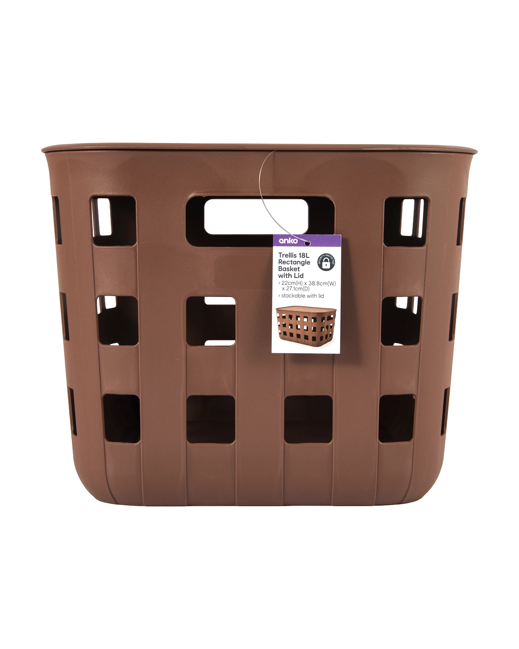 7 18L Rectangle Trellis Basket with Lid - Chocolate, 7 of 8